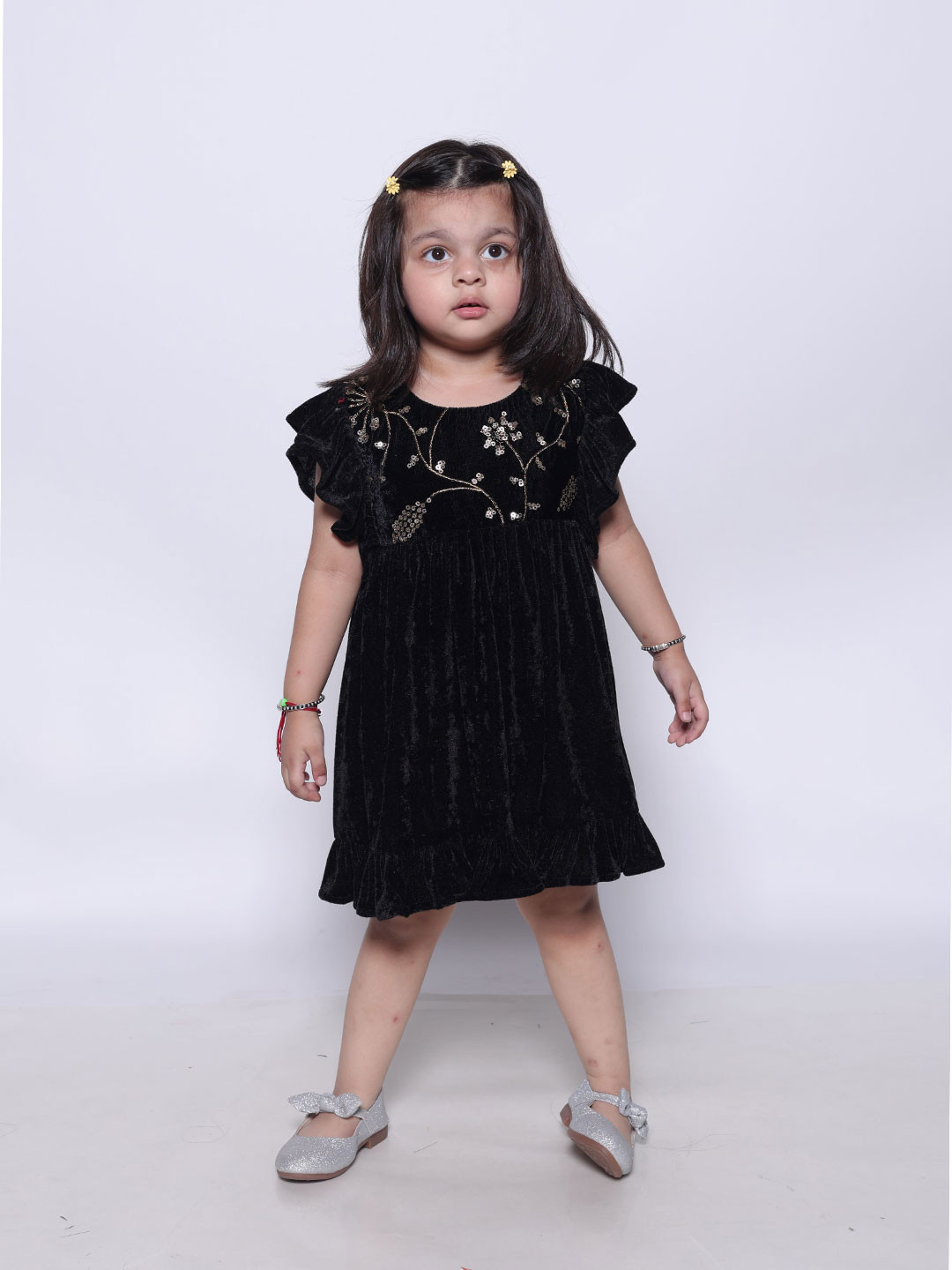 Picco Ricco Girls Embellished Velvet Fit & Flare Dress