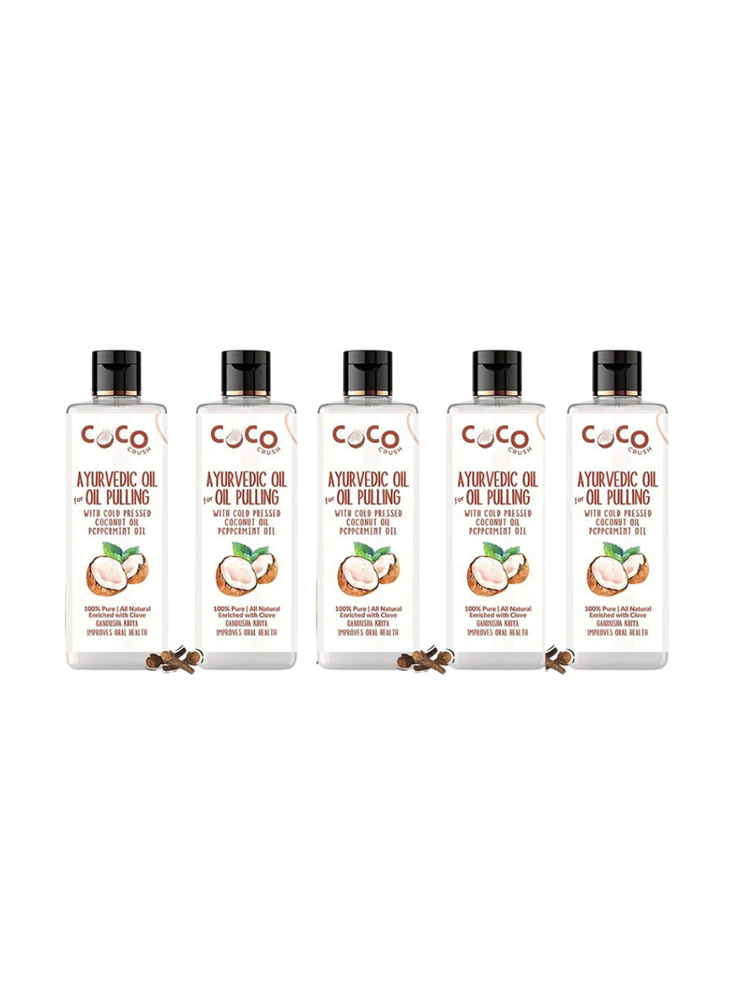 Coco Crush Set Of 5 Ayurvedic Natural Coconut & Peppermint Oral Oil Pulling - 100 ml Each