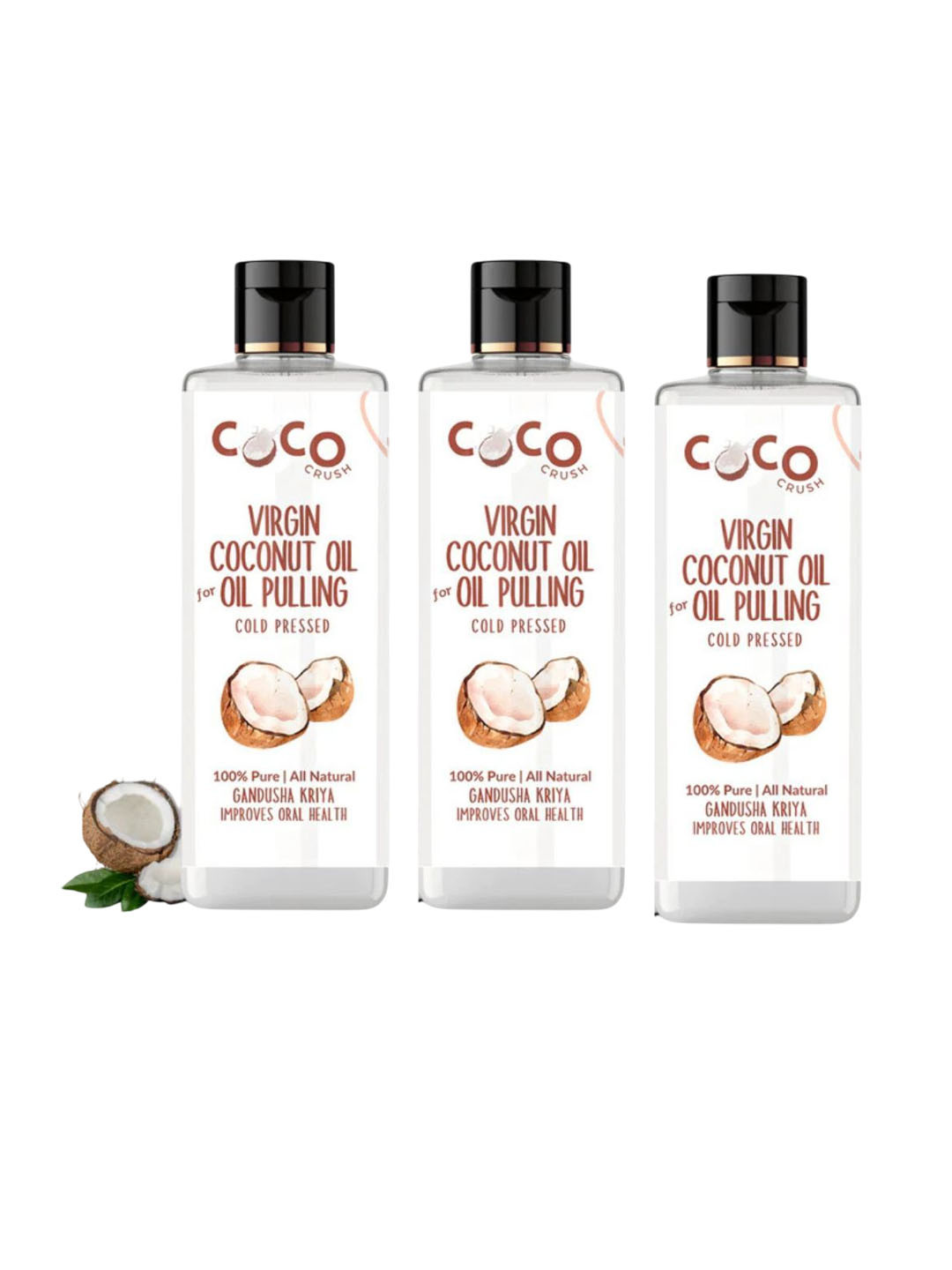 Coco Crush Set Of 3 Natural Coconut & Gandusha Kriya Oral Oil Pulling - 100 ml Each