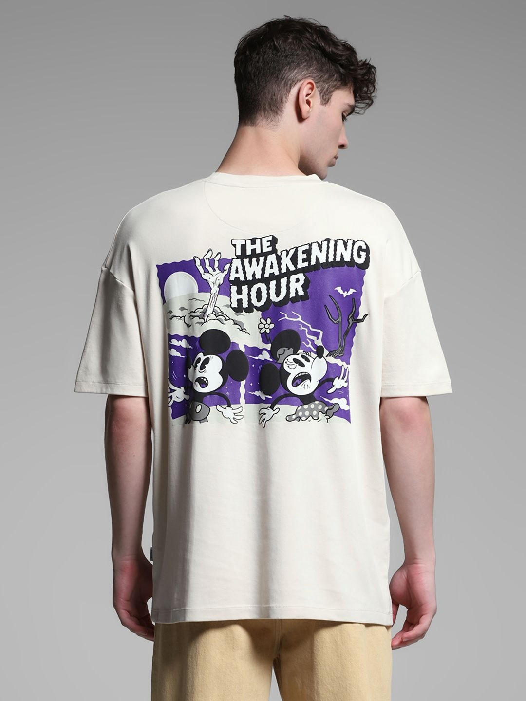 Jack & Jones Men Graphic Printed Round Neck Cotton Oversized Mickey & Friends T-shirt