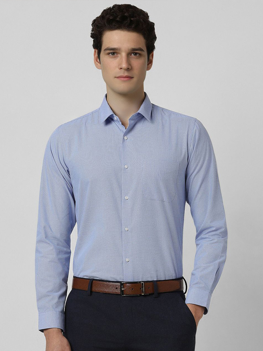 Peter England Men Spread Collar Micro Checked Slim Fit Cotton Formal Shirt