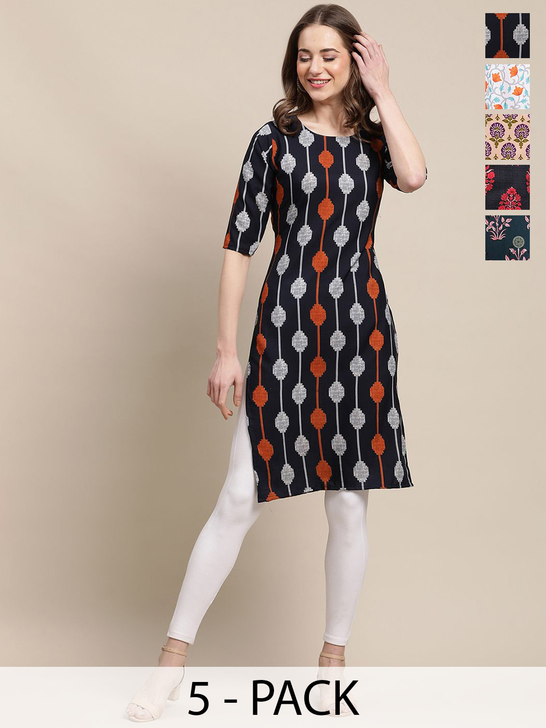 7Threads Selection Of 5 Ethnic Motifs Printed Kurta's