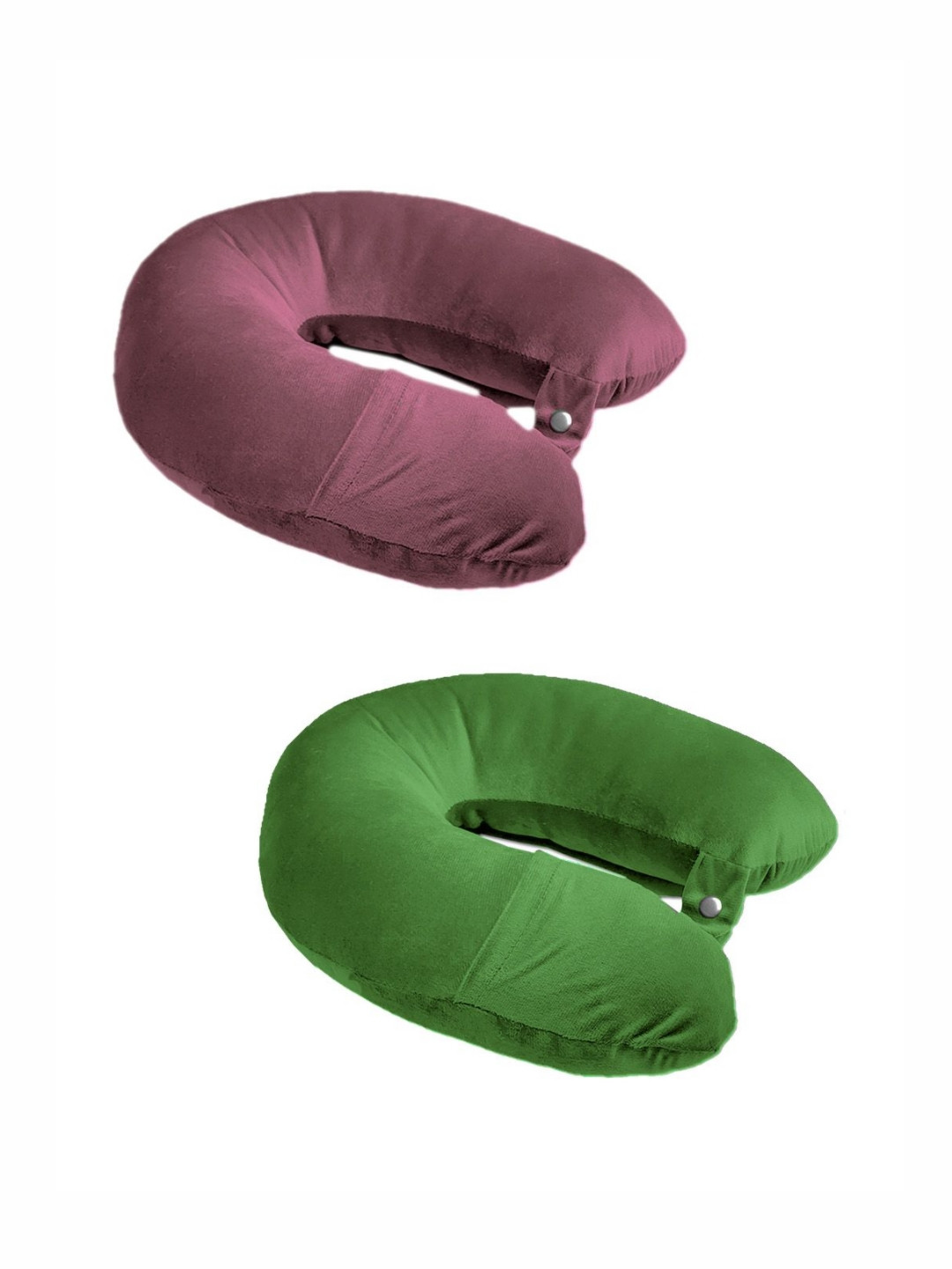 ANA Burgundy Solid Faux Velvet Lightweight Set of 2 Firm Fibre Travel Pillow-13 x 25 x 35 cm