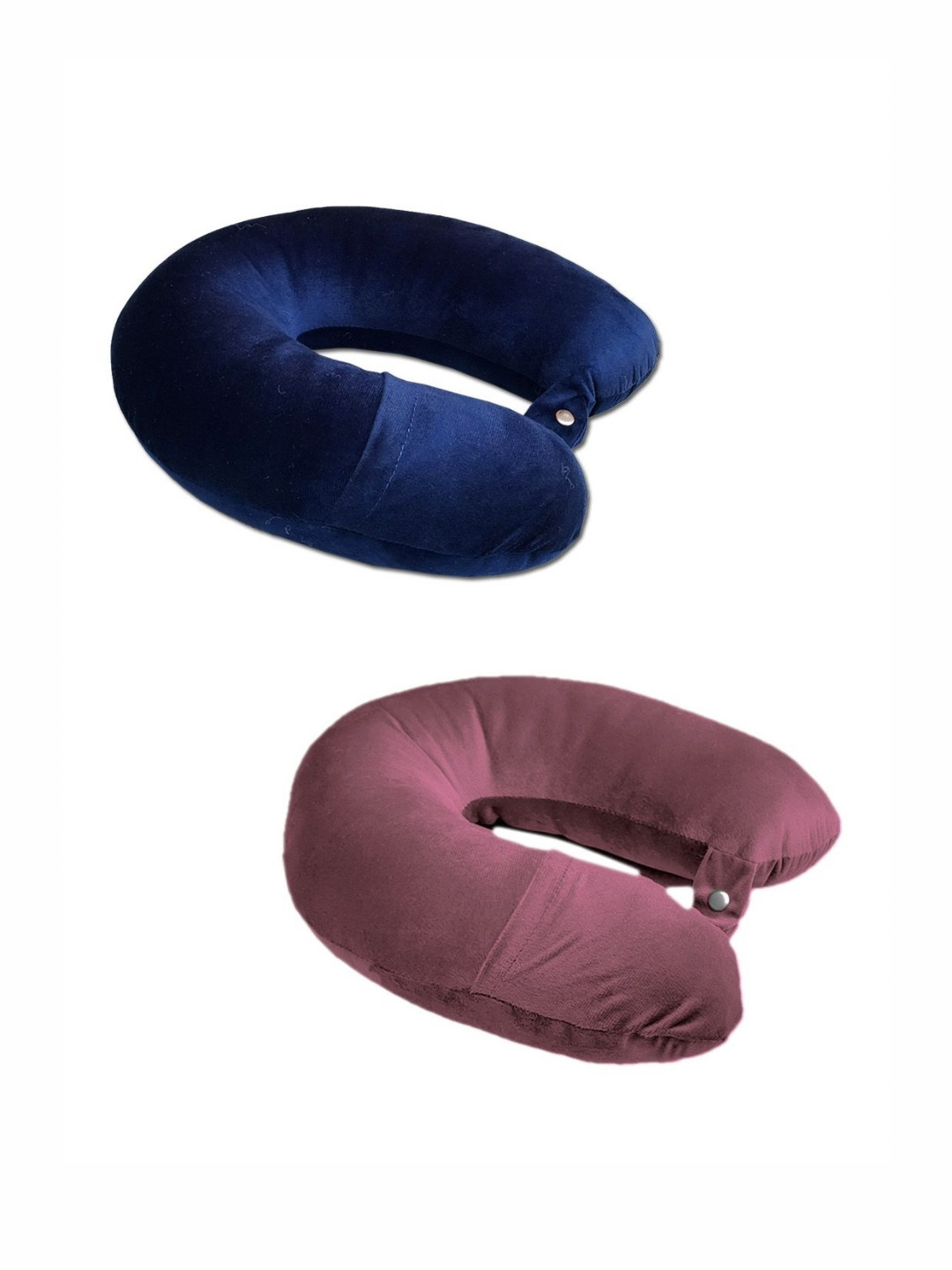 ANA Burgundy Solid Faux Velvet Lightweight Set of 2 Firm Fibre Travel Pillow-13 x 25 x 35 cm