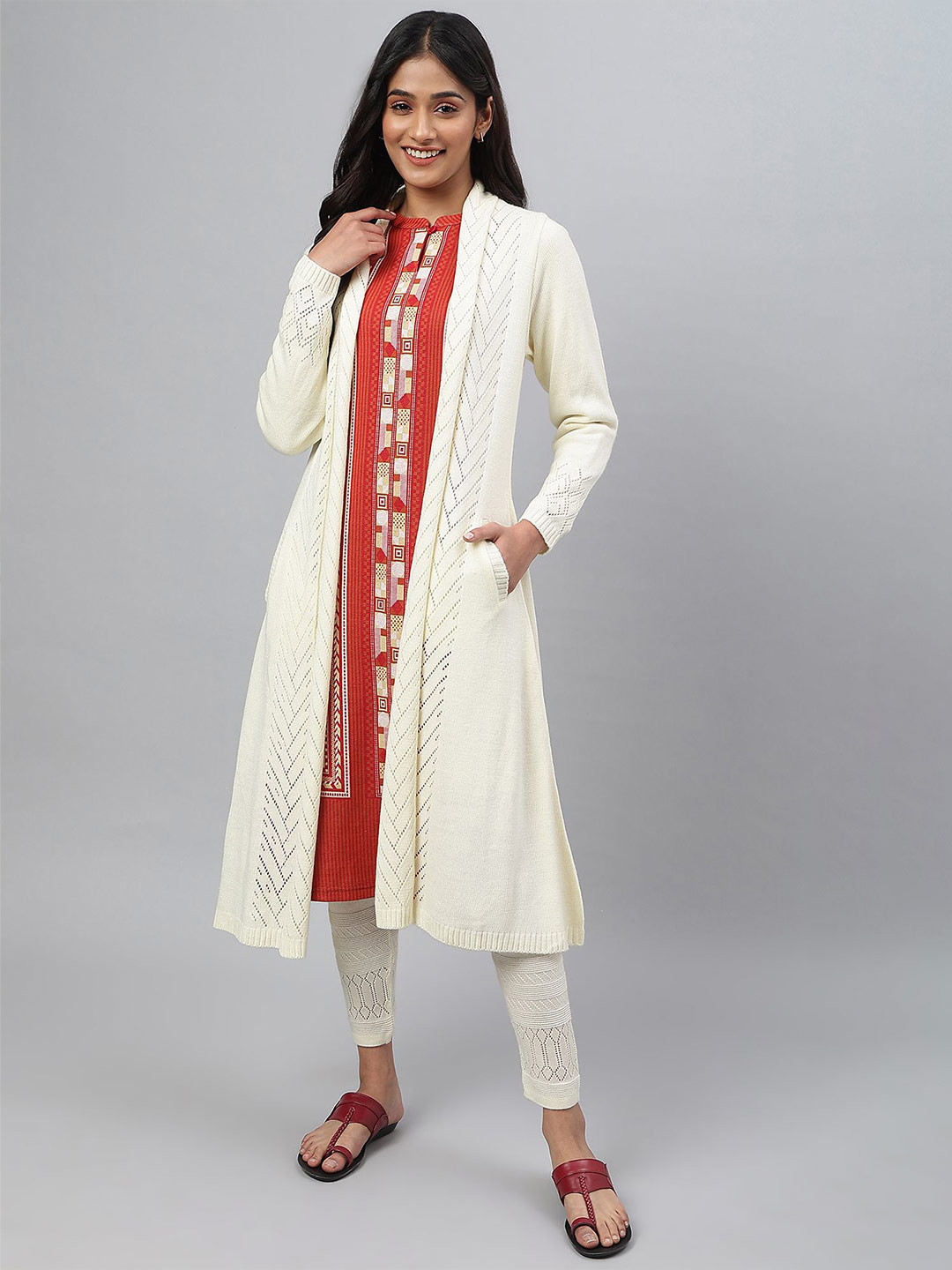 AURELIA Women Lapel Collar Longline Cardigan