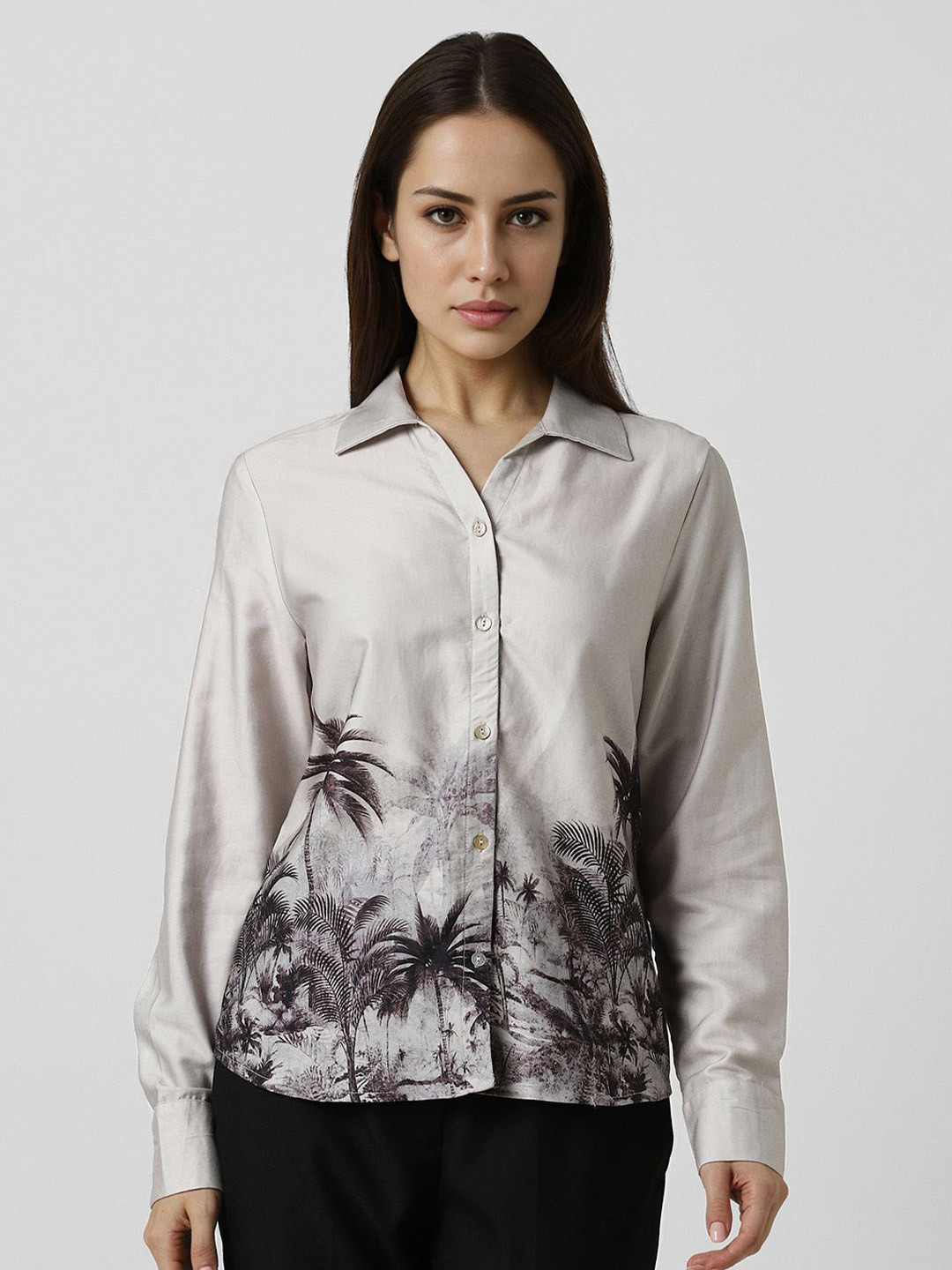 Van Heusen Woman Spread Collar Graphic Printed Cotton Casual Shirt