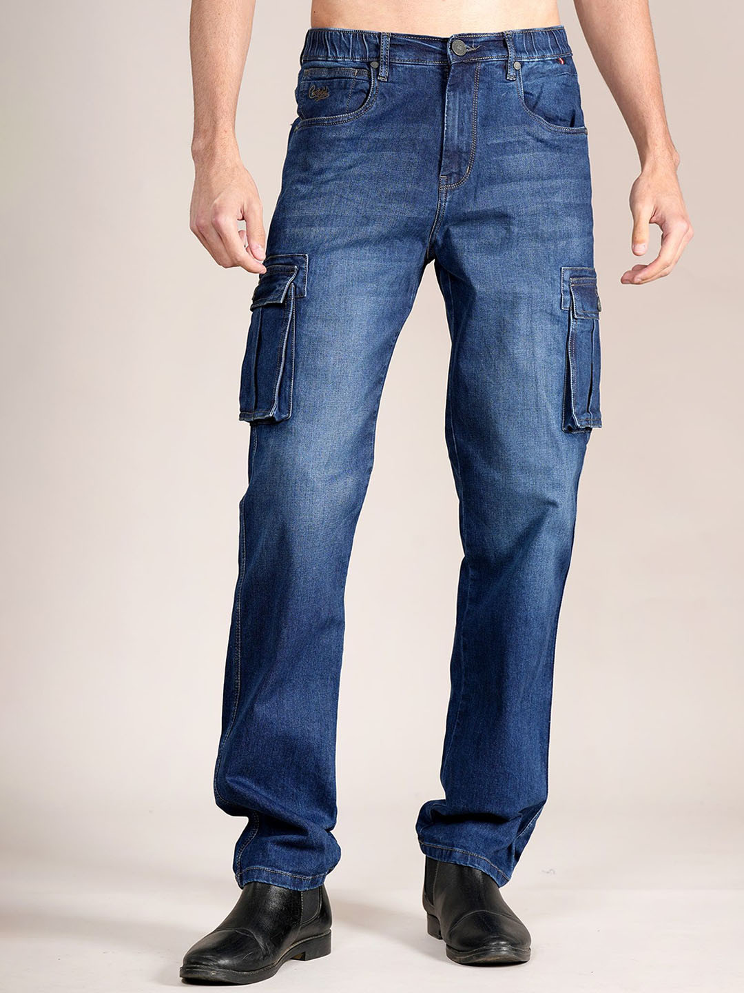Cantabil Men Mid-Rise Regular Fit Stretchable Cargo Styles Jeans