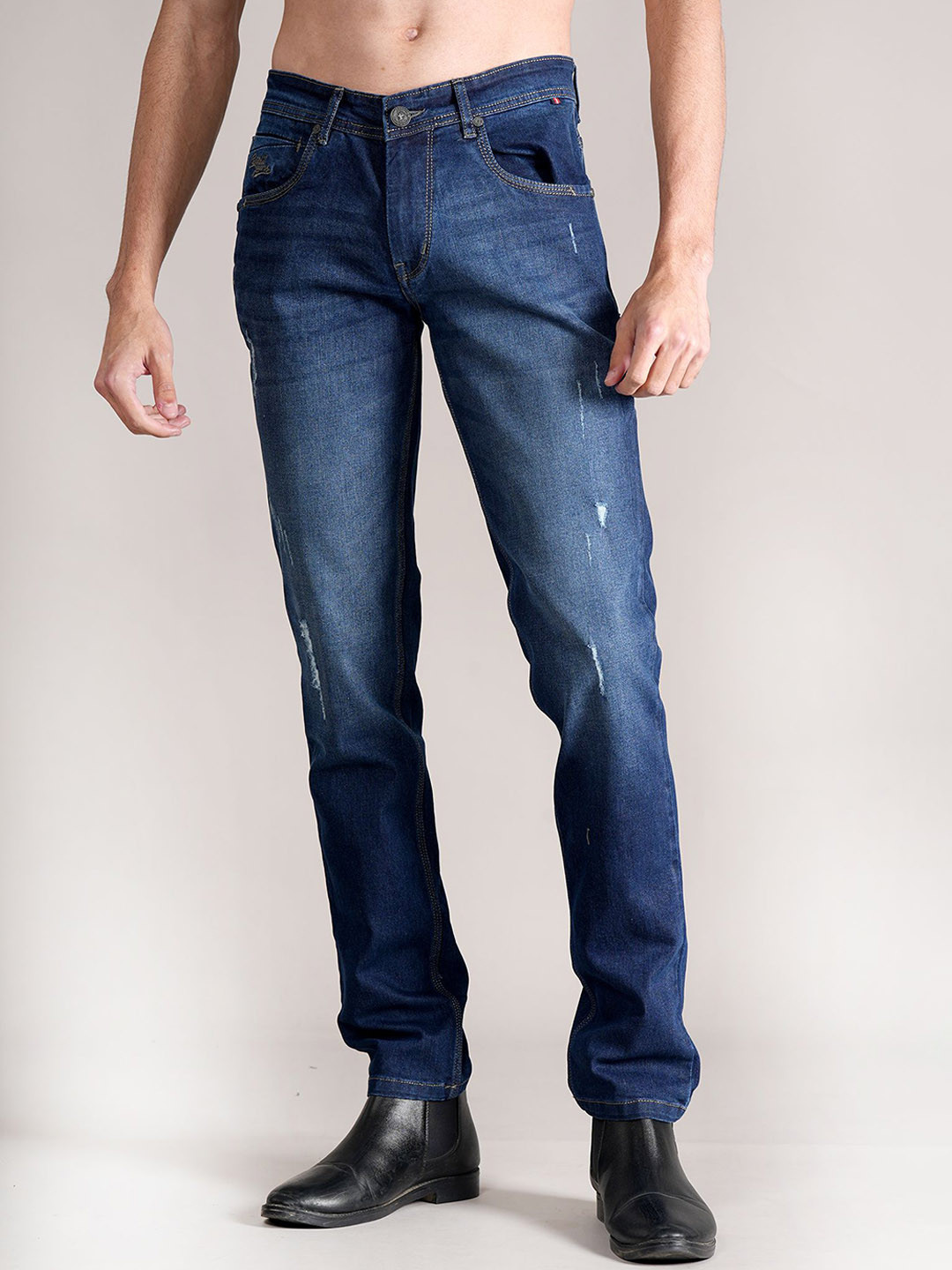 Cantabil Men Mildly Distressed Light Fade Stretchable Jeans
