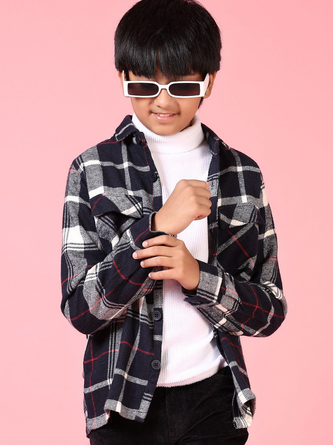 V-Mart Boys Checked Spread Collar Cotton Casual Shacket