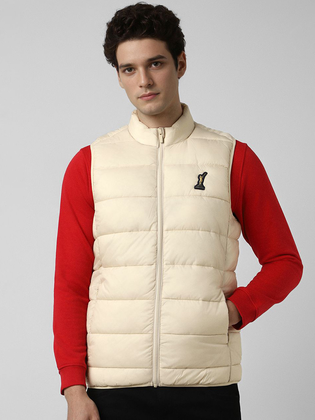 Peter England Casuals Men Mock Collar Solid Casual Gilet Jacket