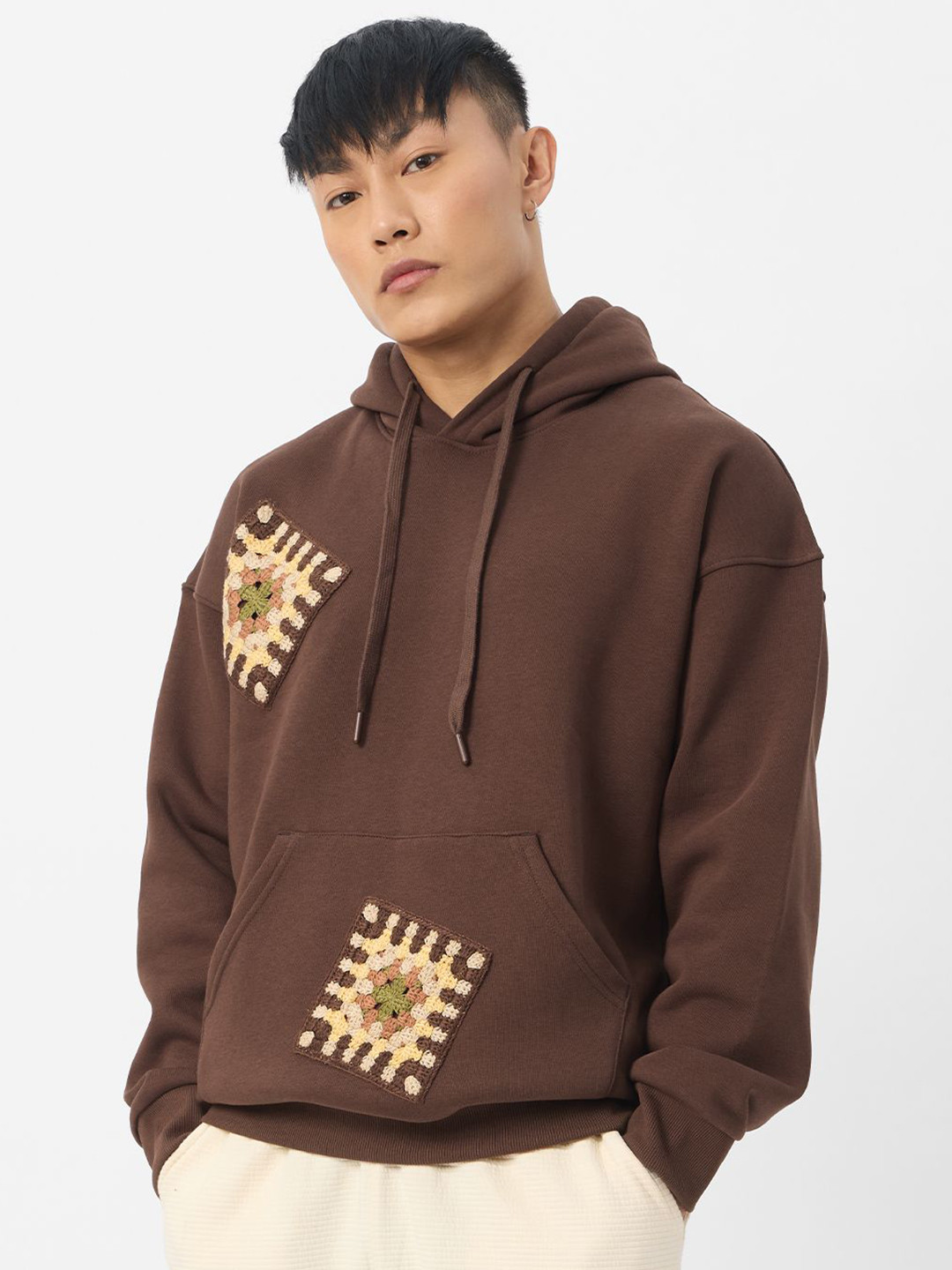 The Souled Store Men Brown Wood Oversized Hoodie