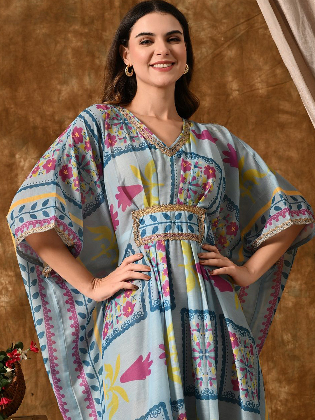 YELLOW PARROT Women Cotton Printed Kaftan Dress