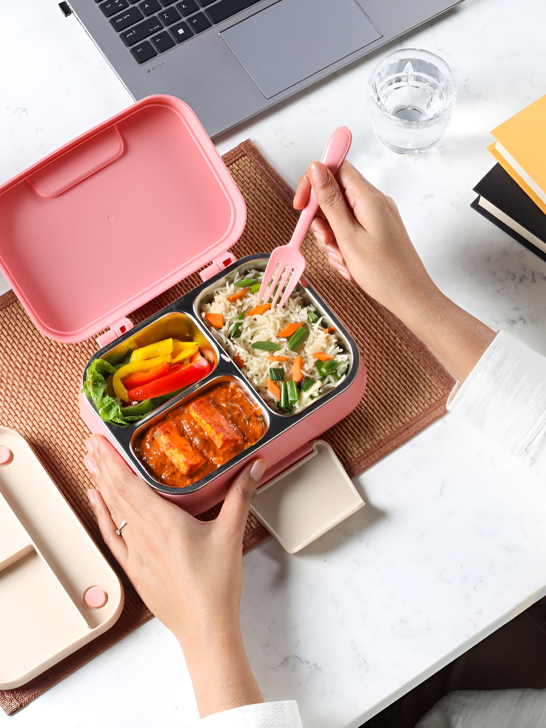 Cello Pioneer Pink 3 compartment Insulated Stainless Steel Easy to Clean Lunch Box