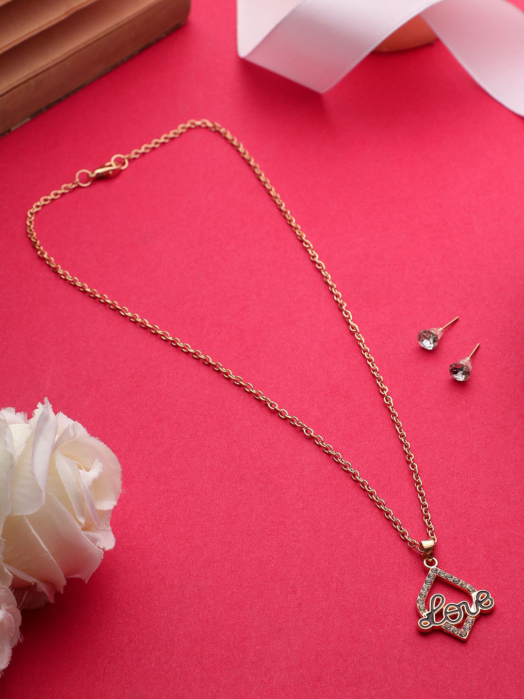 DESTINY JEWELS Set Of 2 Gold-Plated Cubic Zirconia Studded Jewellery Set
