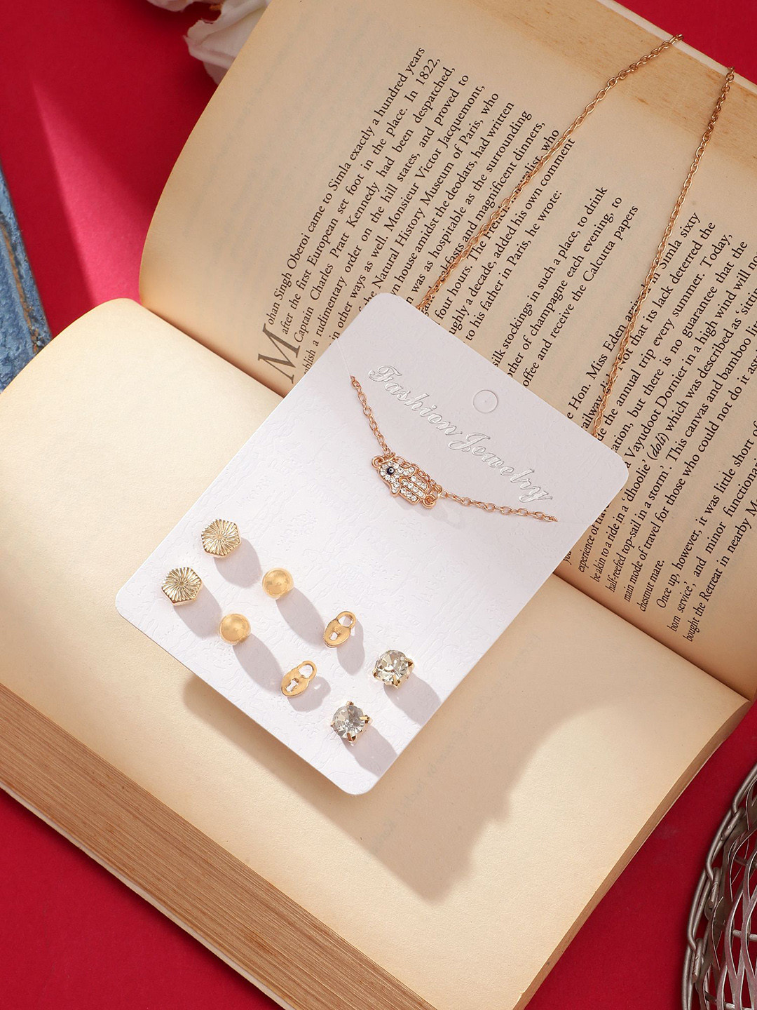 DESTINY JEWELS Set Of 2 Gold-Plated Cubic Zirconia-Studded Jewellery Set