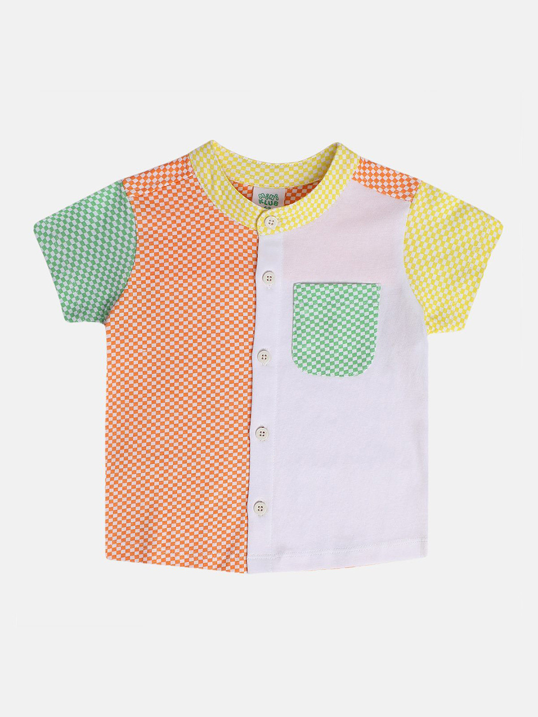 MINI KLUB Boys Mandarin Collar Micro Checked Cotton Casual Shirt