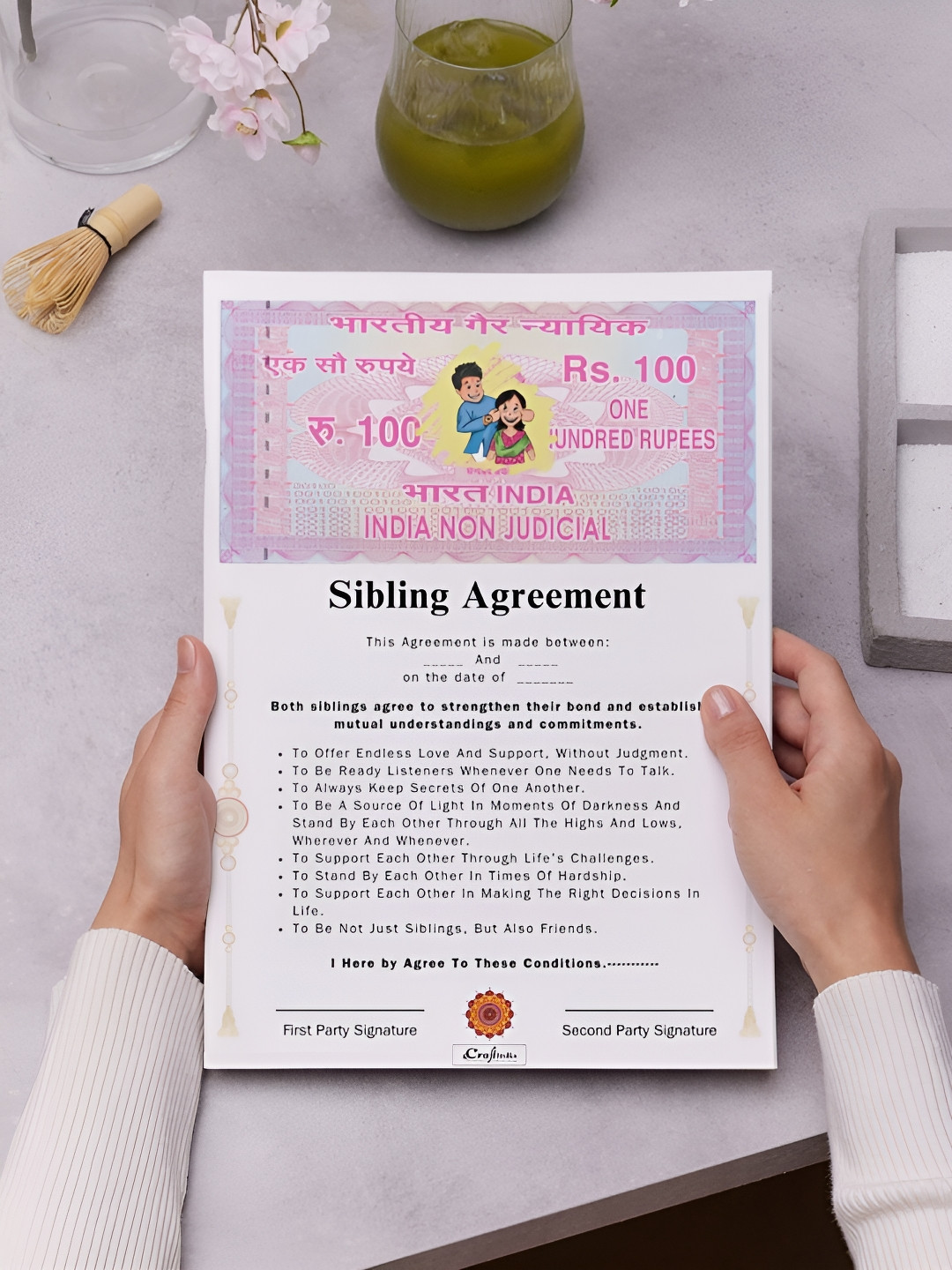 eCraftIndia White and Pink Printed Sibling Agreement for Brother & Sister