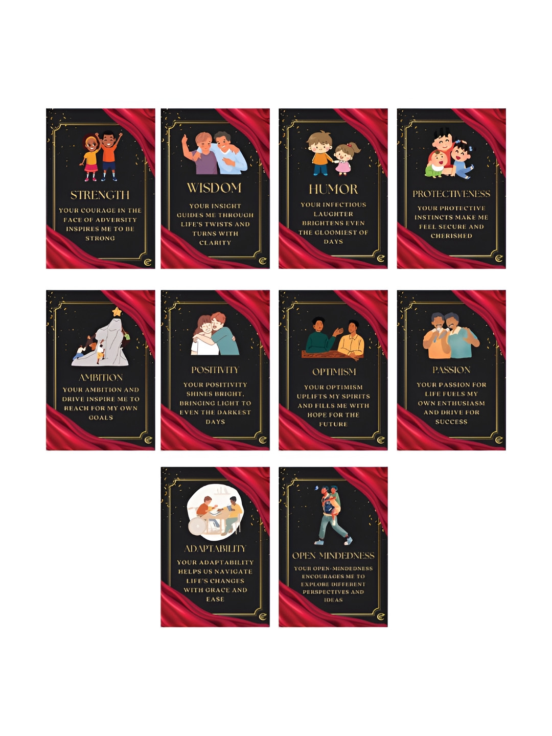 eCraftIndia Black and Red 10 Pieces Messages Greeting Cards