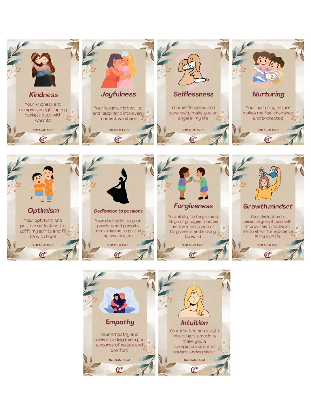 eCraftIndia Beige and White 10 Pieces Messages Greeting Cards