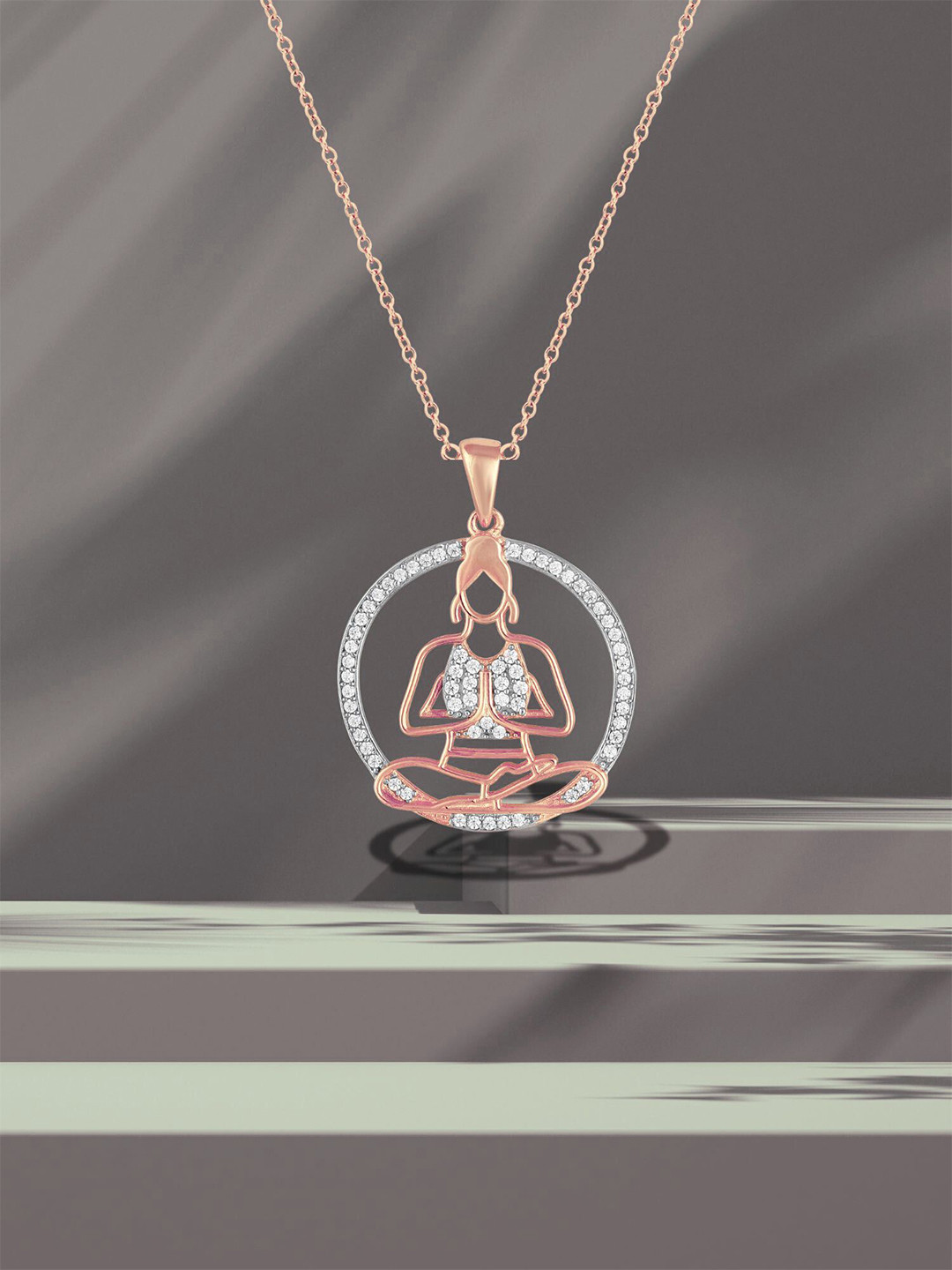 Luxevogue 925 Sterling Silver 18K Rose Gold Plated Yoga Pose Pendant Necklace with Chain