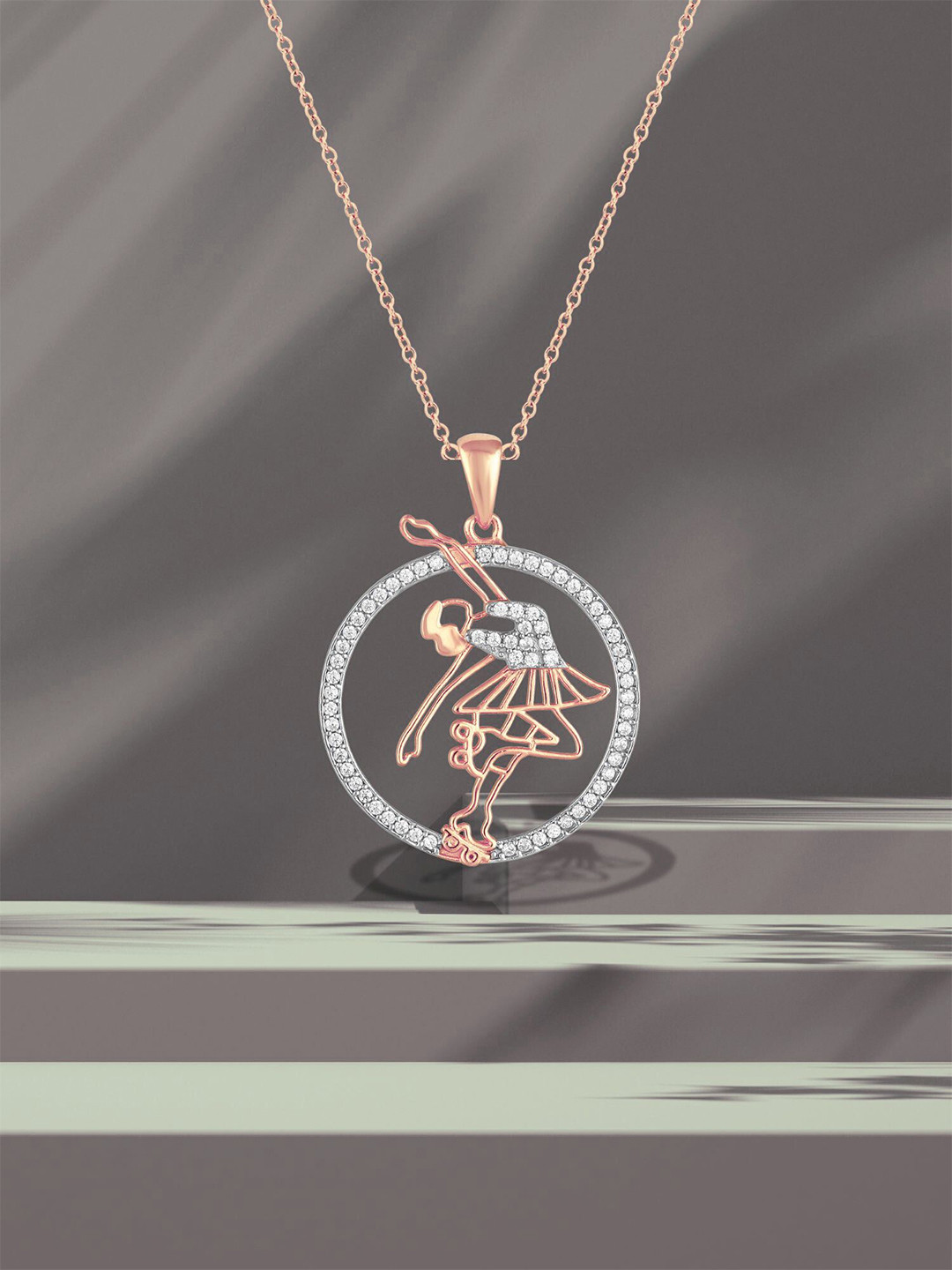 Luxevogue 925 Sterling Silver Skater Girl 18K Rose Gold Plated Pendant with Chain