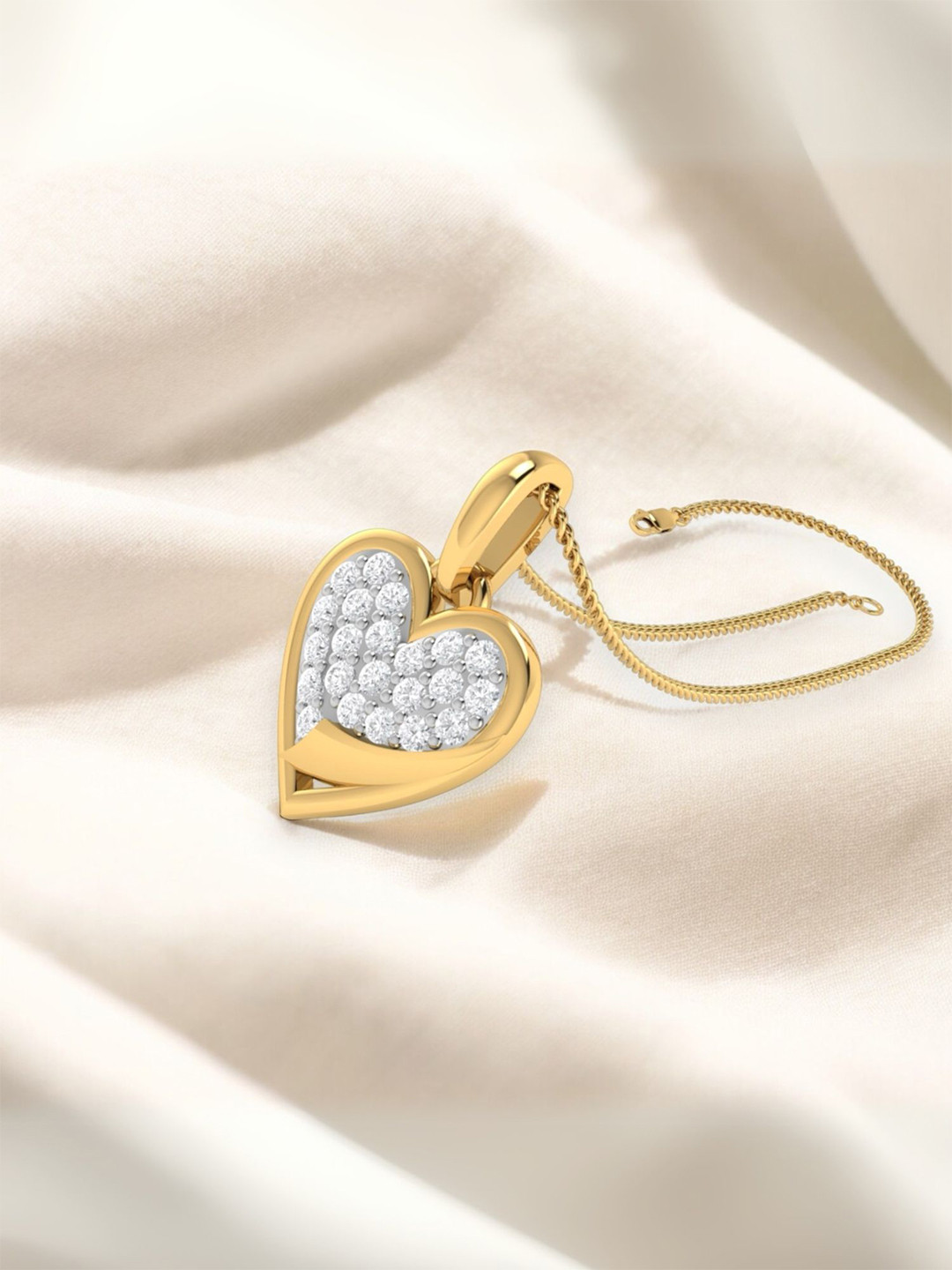 Luxevogue 925 Sterling Silver 18K Gold Plated Heart Diamond Pendant with Chain