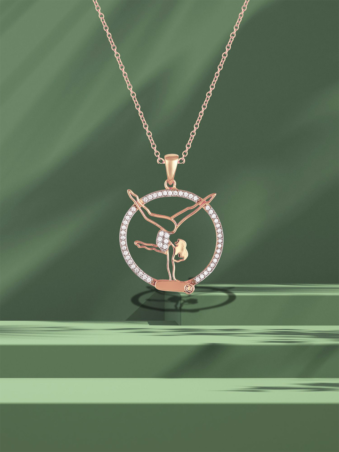 Luxevogue 925 Sterling Silver White Gymnastics Girl 18K Rose Gold Plated Pendant
