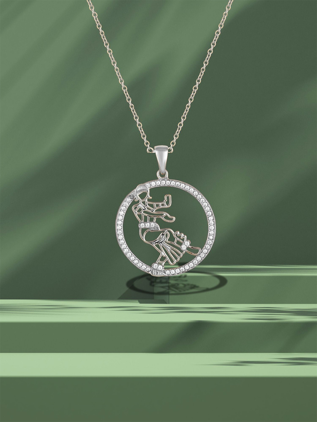 Luxevogue 925 Sterling Silver Classical Dancer Girl Pendant Necklace and Chain with Rhodium Plating