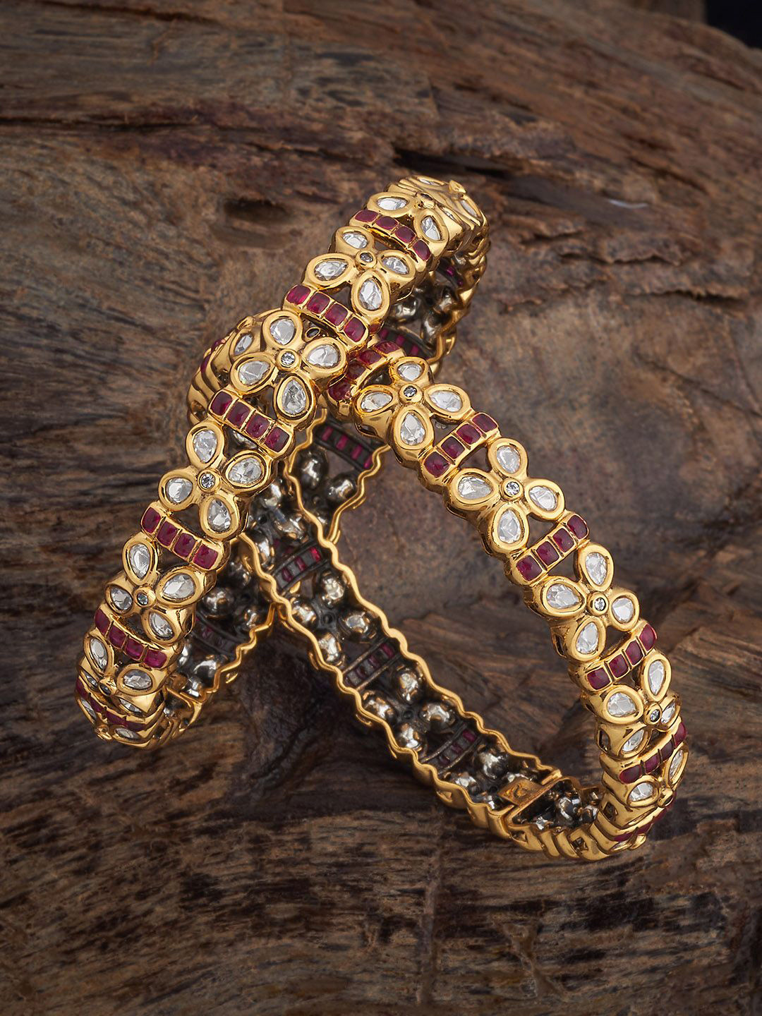 Kushal's Fashion Jewellery Embellished Bridal Pack Of 2 Victorian-Plated Kundan Bangles