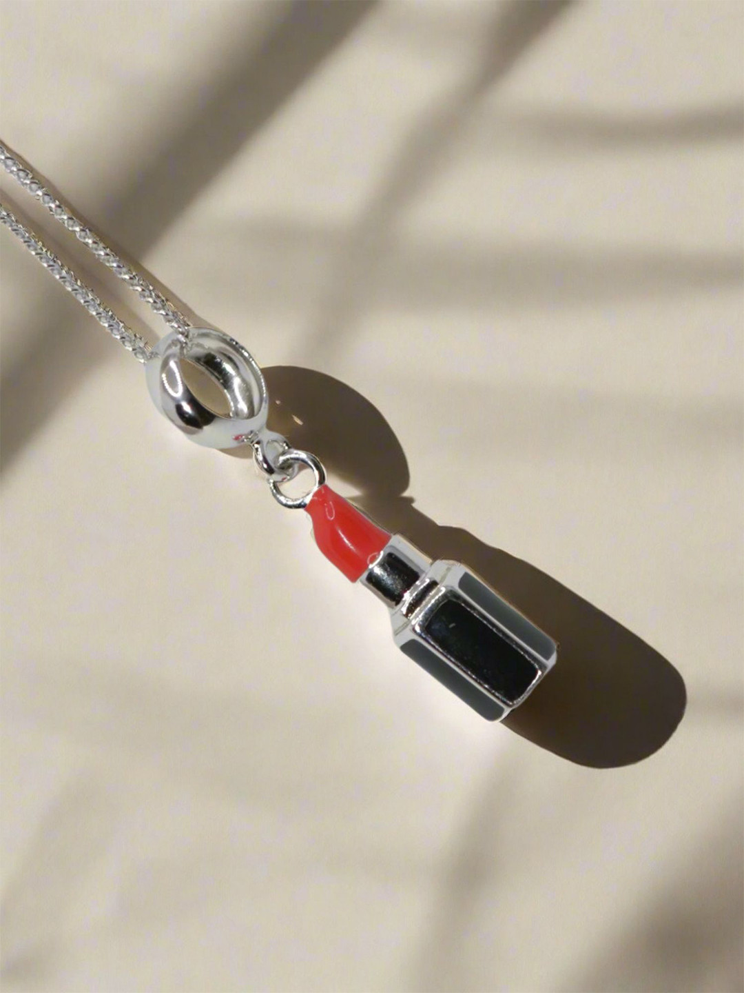 Luxevogue 925 Sterling Silver Rhodium-Plated Lipstick Charm Pendant