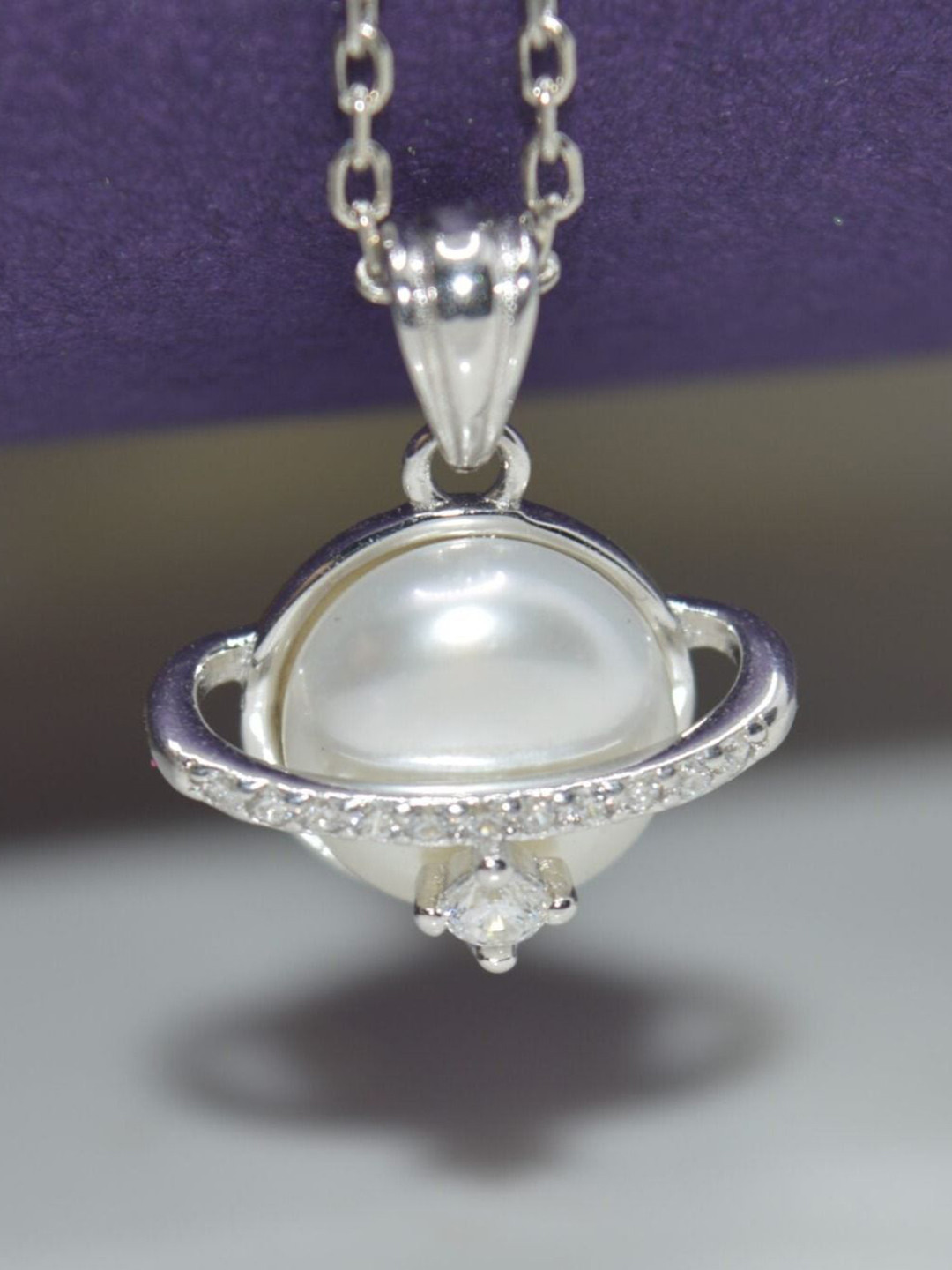 Luxevogue Sterling Silver Rhodium-Plated T-ring Pearls Beaded Pendants