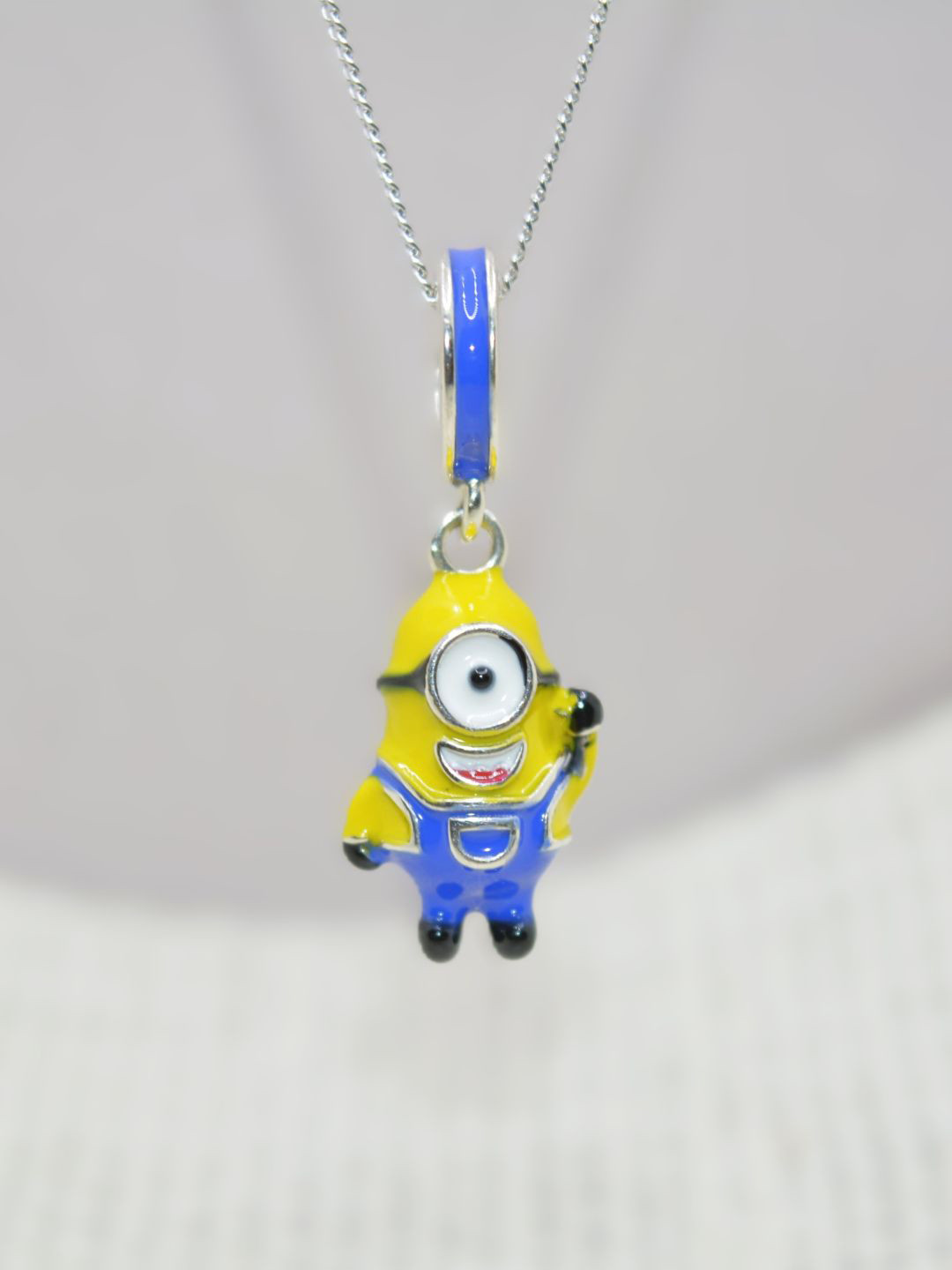 Luxevogue 925 Streling Silver Rhodium-Plated CZ Studded Minion Charm Pendant