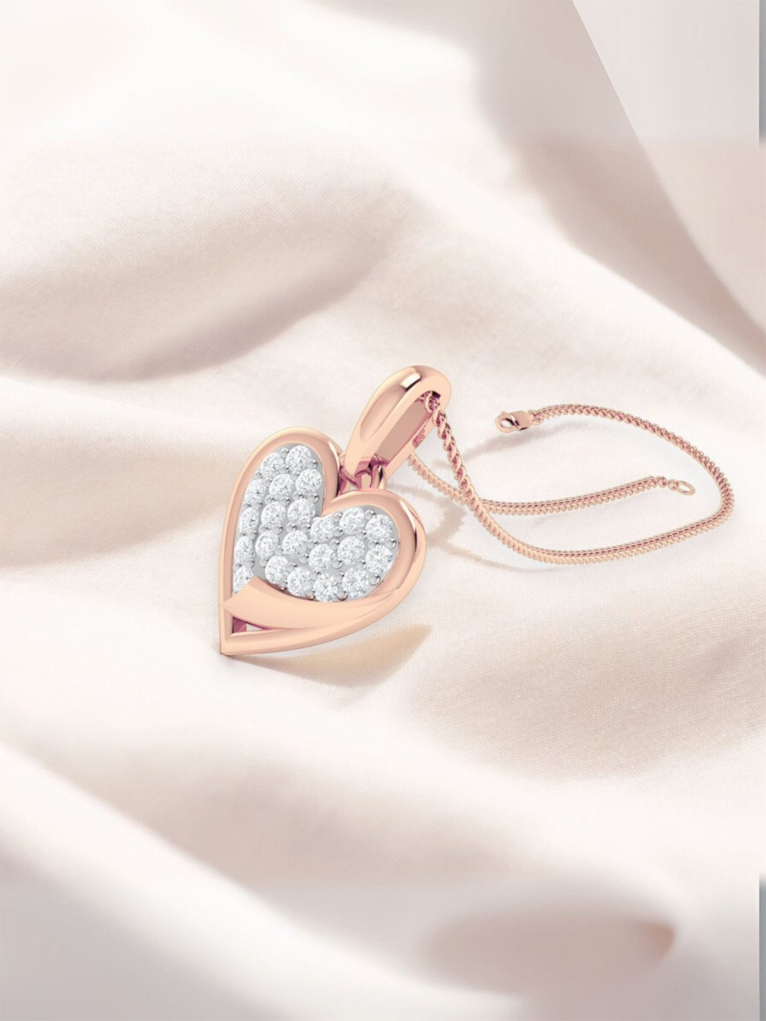 Luxevogue 925 Sterling Silver 18K Rose Gold Plated Heart Diamond Pendant Necklace Chain