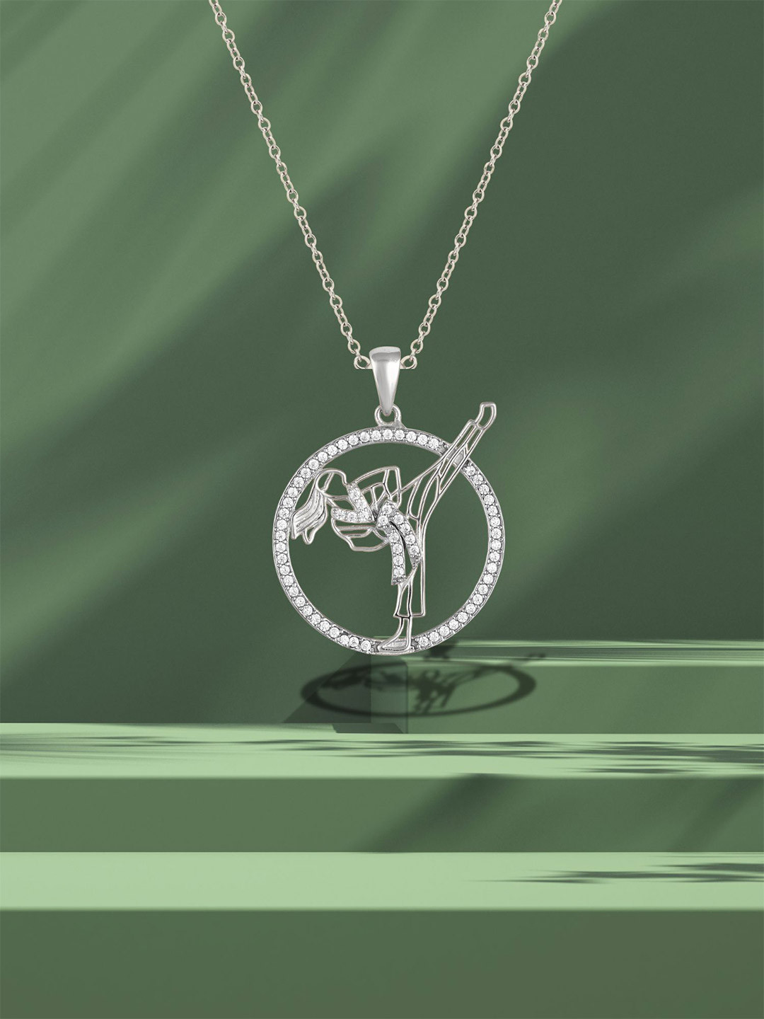Luxevogue 925 Sterling Silver White Karate Kicker Girl Pendant with Rhodium Plating