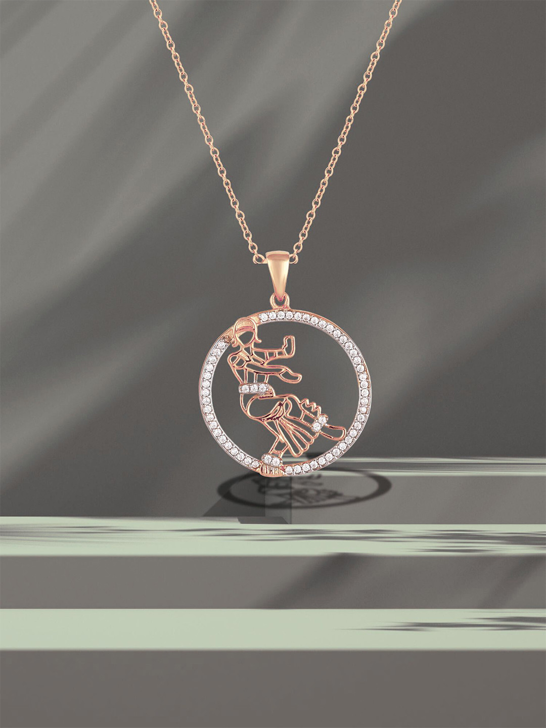 Luxevogue 925 Sterling Silver 18K Rose Gold Plated Classical Dancer Girl Pendant with Chain