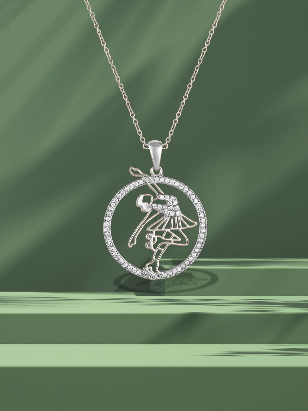 Luxevogue 925 Sterling Silver White Skater Girl Pendant with Chain with Rhodium Plating