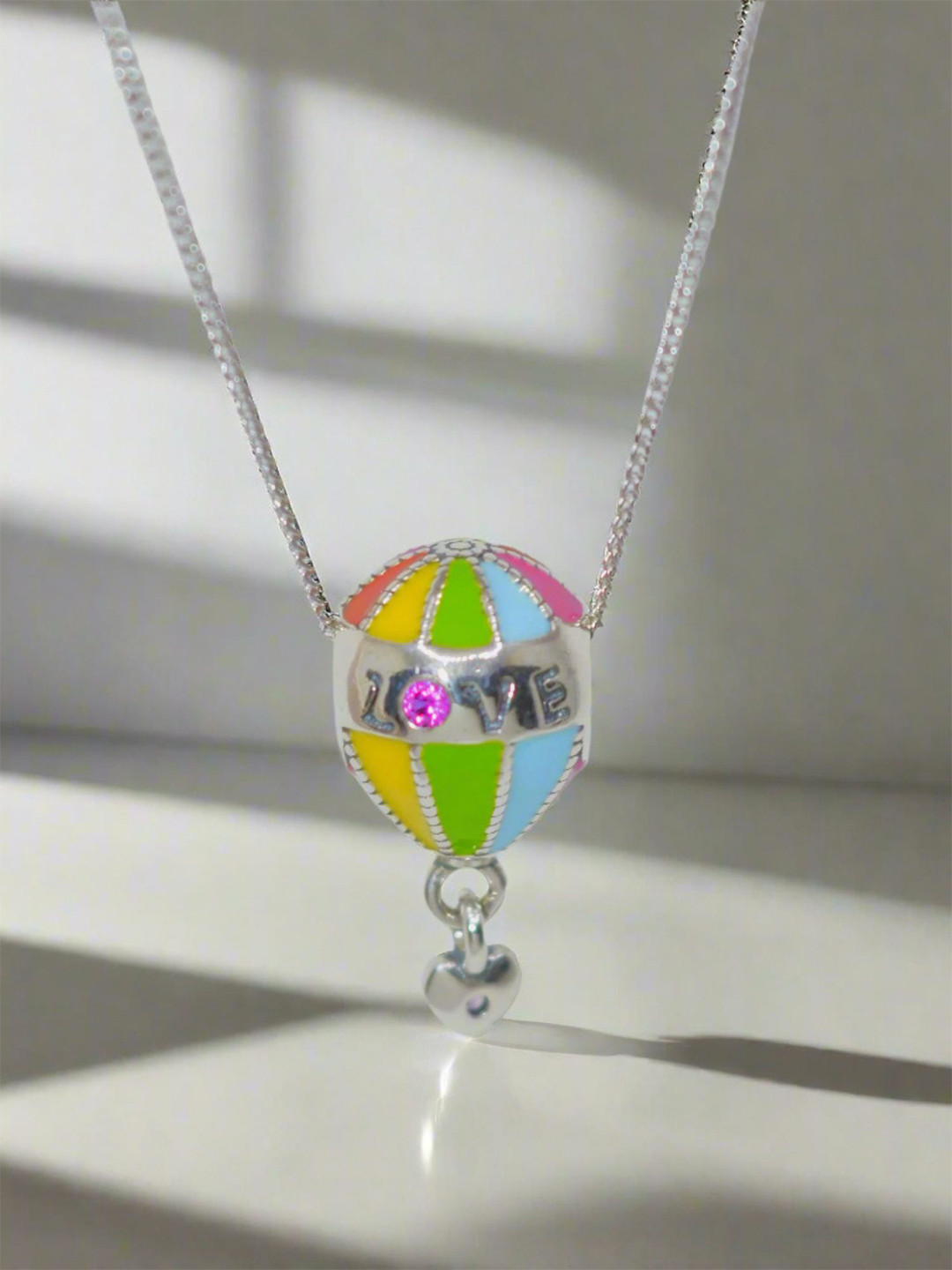 Luxevogue 925 Sterling Silver White Colorful Charm Pendant for Girls with Rhodium Plating