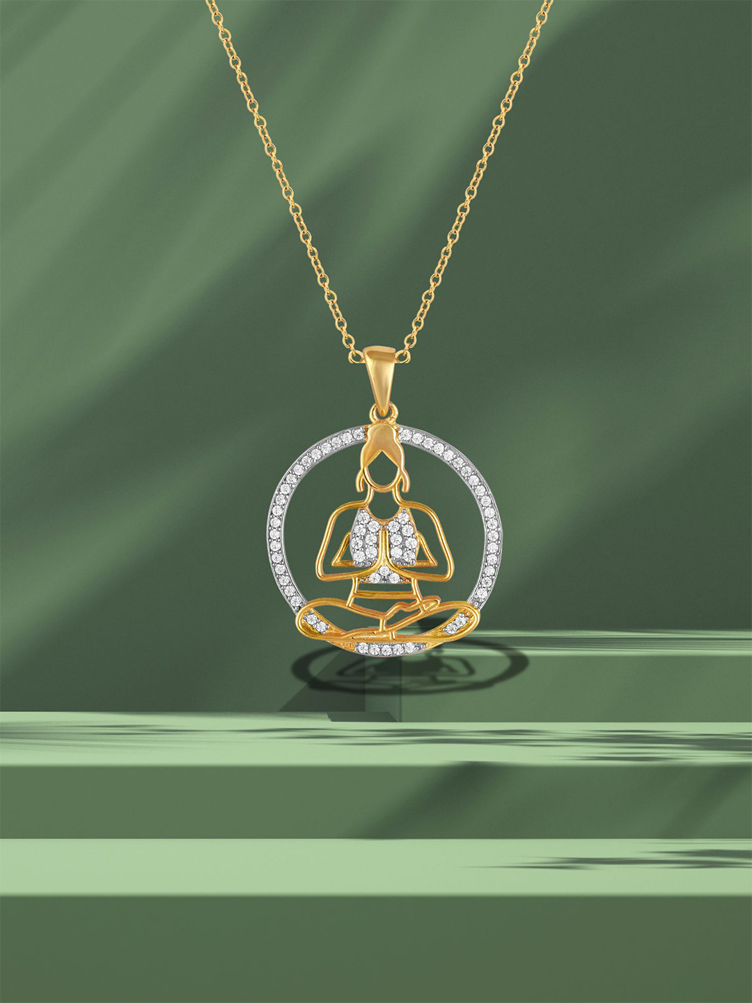 Luxevogue 925 Sterling Silver 18K Gold Plated Yoga Pose Pendant Necklace with Chain