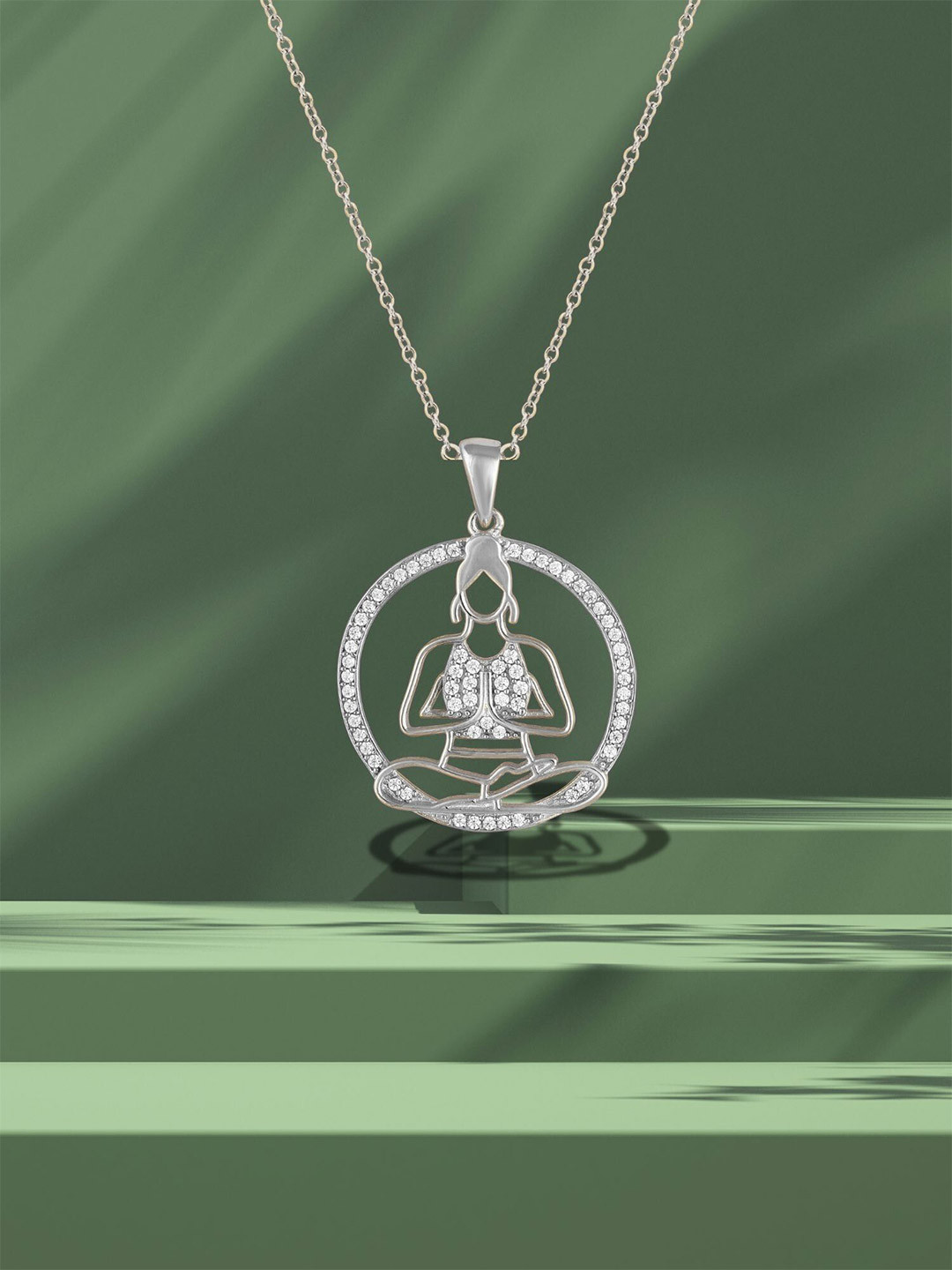 Luxevogue 925 Sterling Silver Rhodium Gold Plated Yoga Pose Silver White Pendant