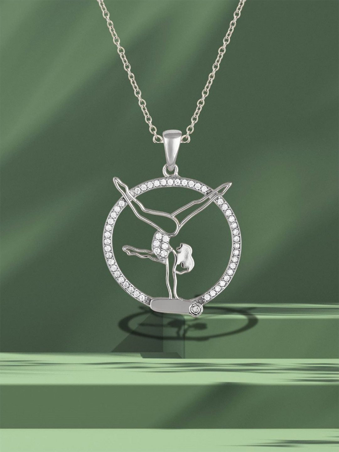 Luxevogue 925 Sterling Silver White Gymnastics Girl Pendant with Rhodium Plating