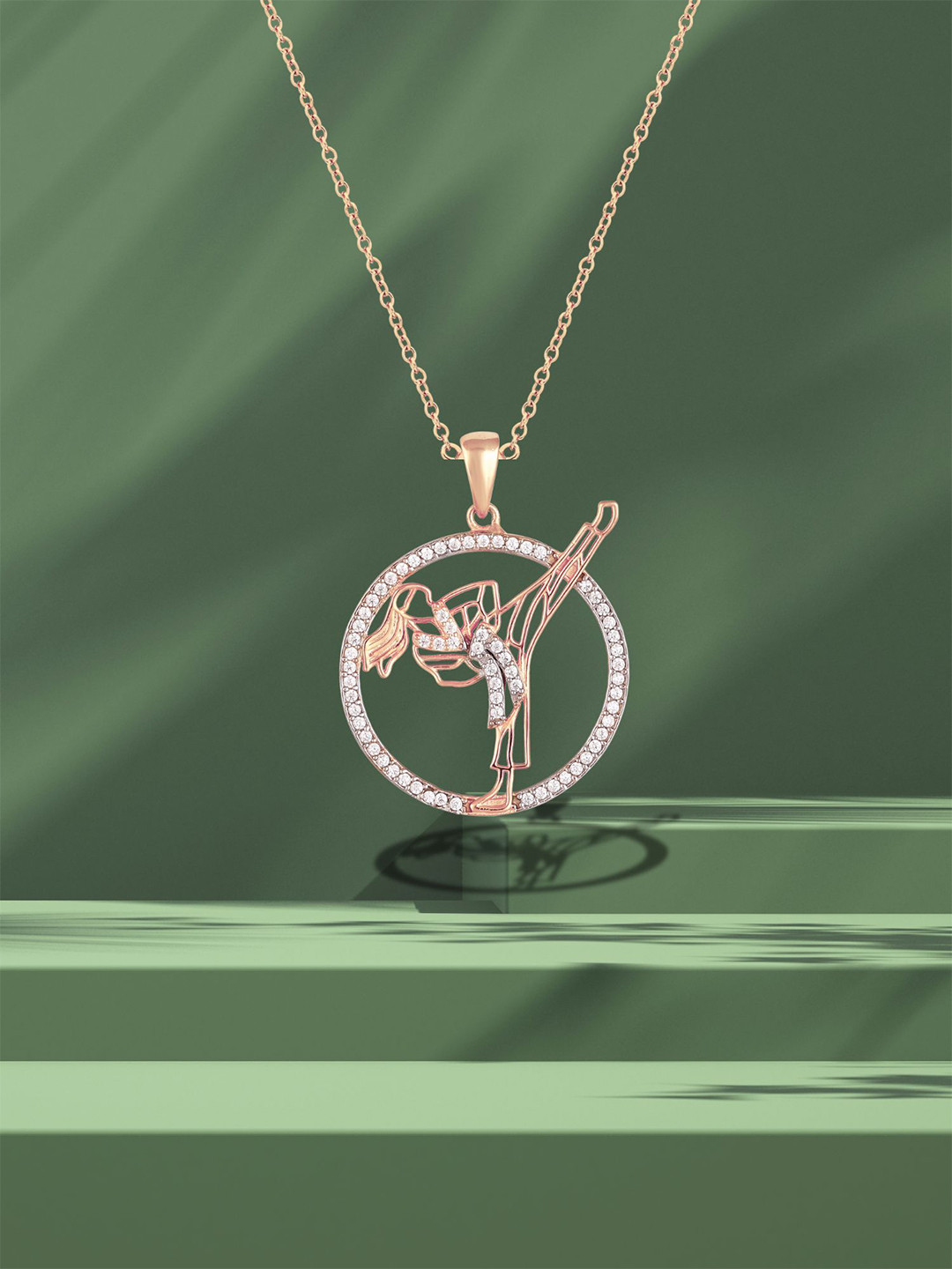 Luxevogue 925 Sterling Silver Karate Kicker Girl 18K Rose Gold Plated Pendant with Chain