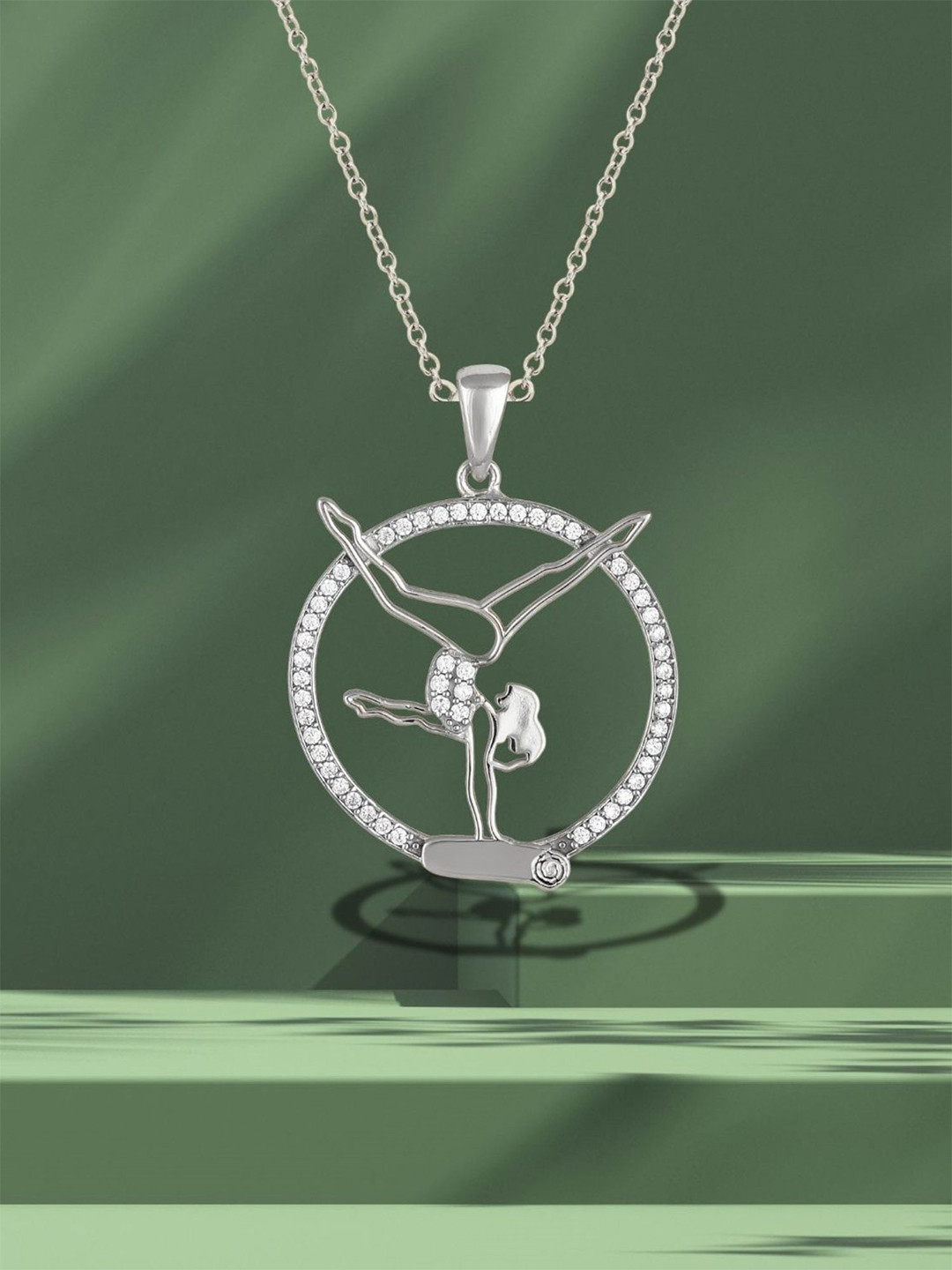 Luxevogue 925 Sterling Silver White Gymnastics Girl Rhodium Plated Pendant with Chain