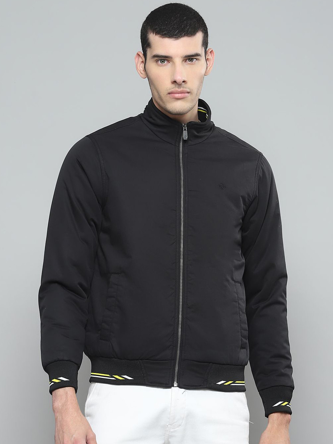 Cloak & Decker Men Mock Collar Solid Casual Bomber Lightweight Jacket