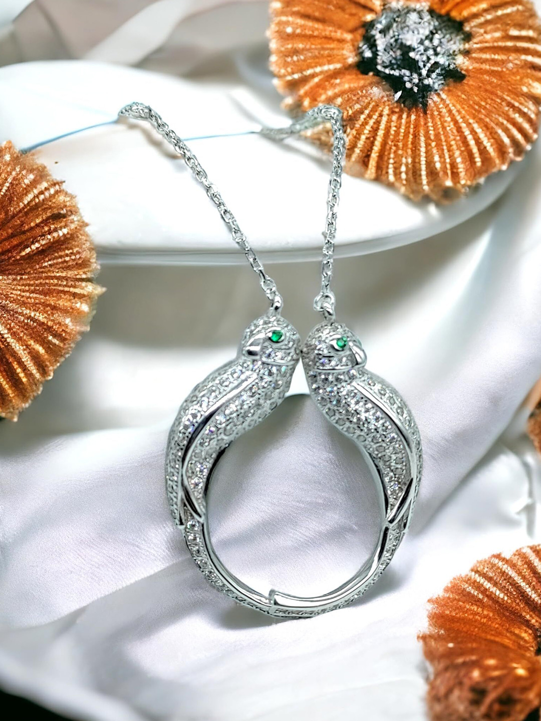 AMONROO 925 Sterling Silver Rhodium-Plated CZ Studded Bird Design Pendant Chain