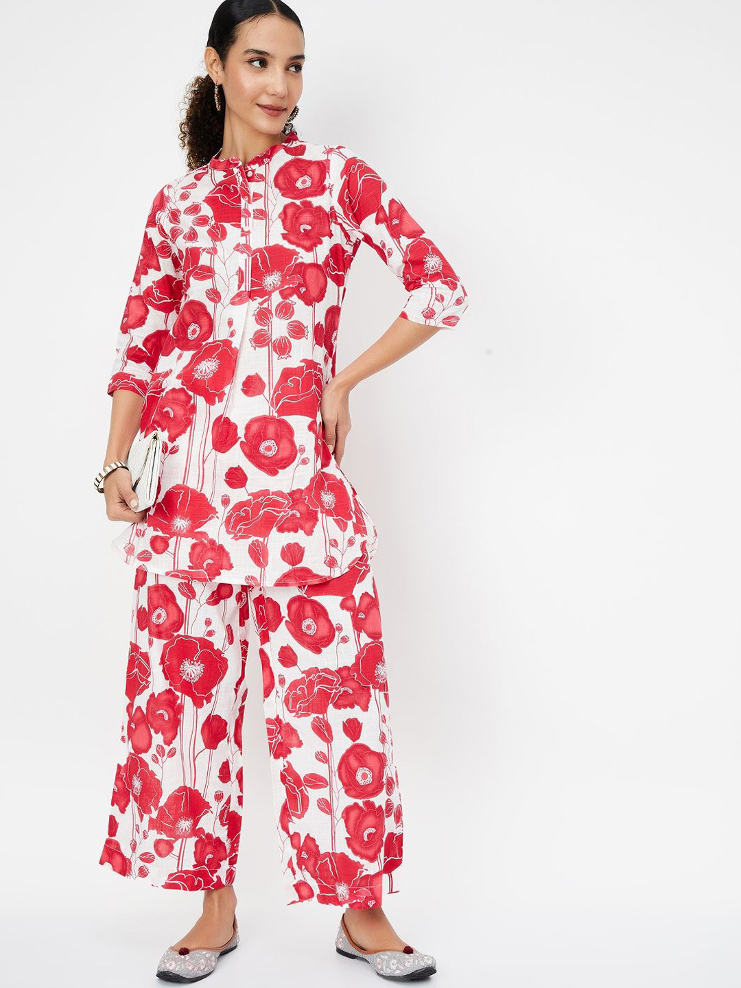 max Floral printed Mandarin Collar Kurta With Palazoos