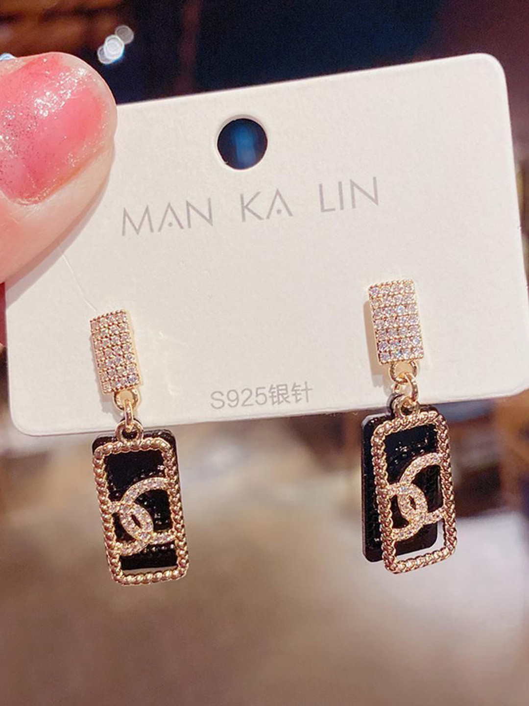 DESTINY JEWELS Gold-Plated Artificial Stones Studded Geomatric Shaped Drop Earrings