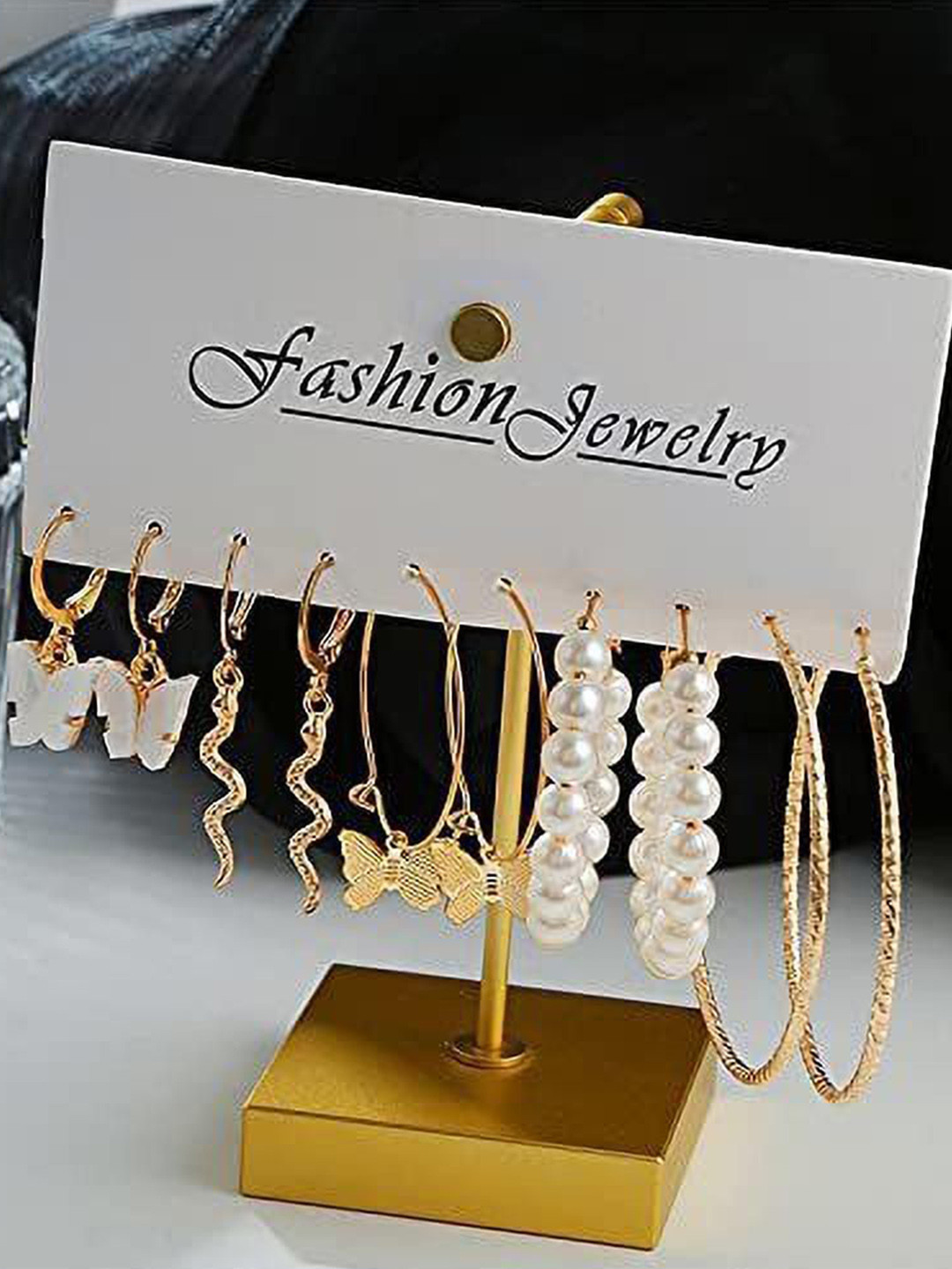DESTINY JEWELS Set Of 5 Pearls Beaded Circular Hoop Earrings