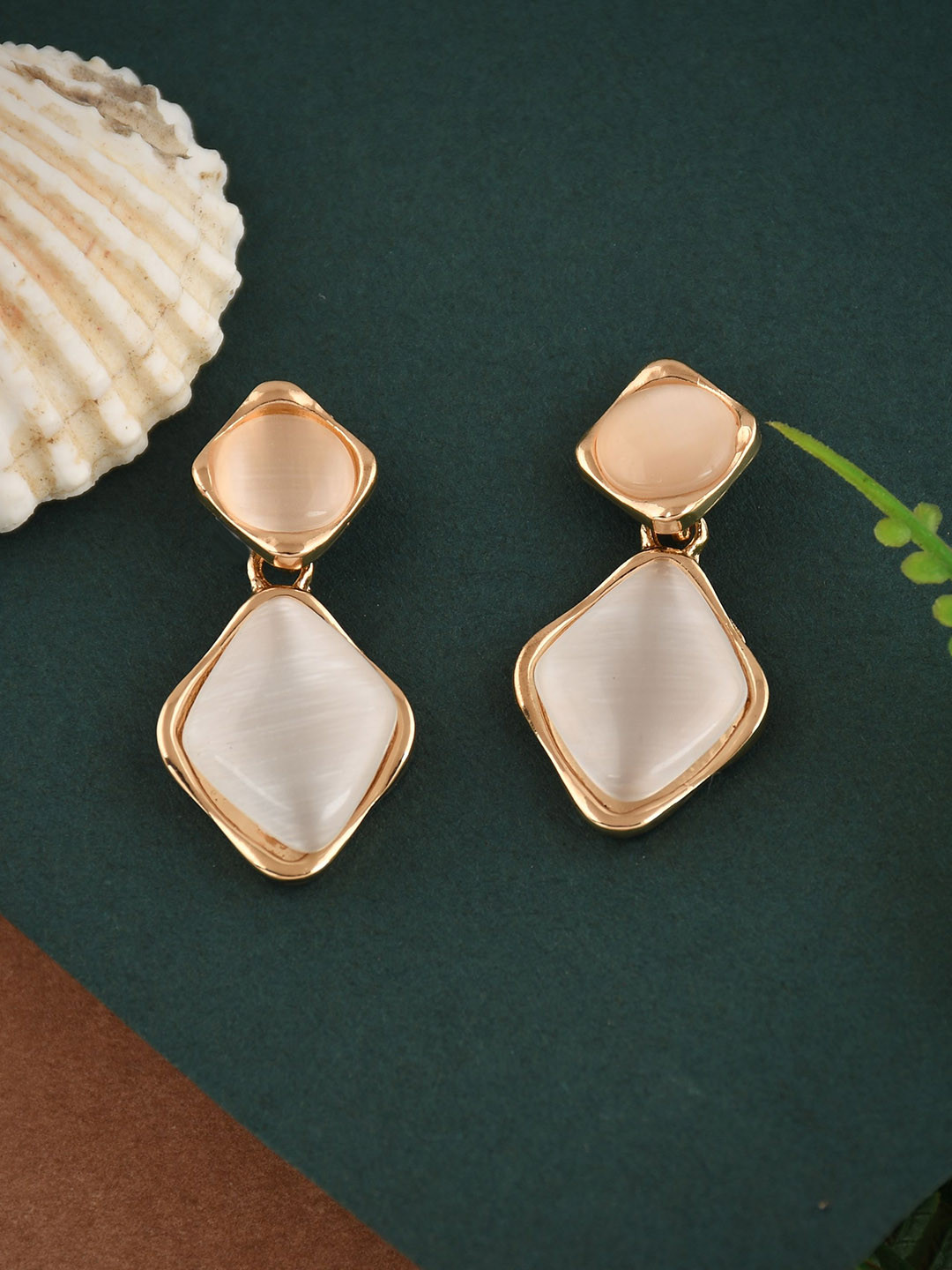 DESTINY JEWELS Geometric Artificial Stone Studded Drop Earrings