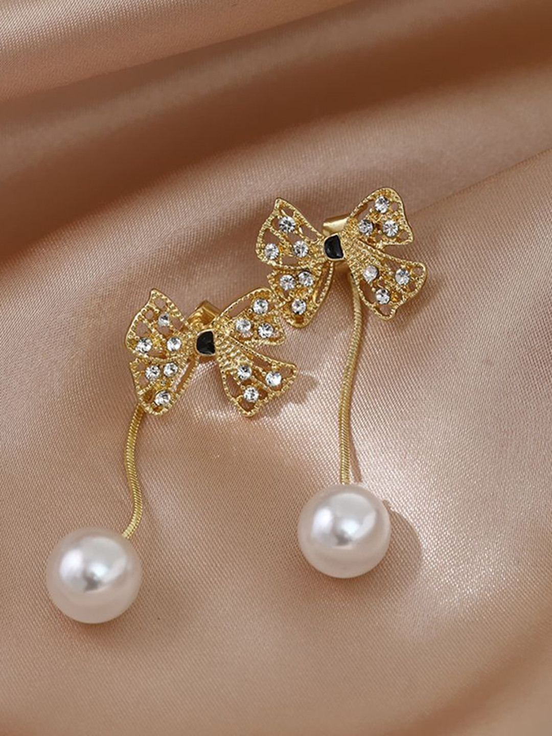 DESTINY JEWELS Gold-Plated Geometric Stone Studded & Beaded Drop Earrings