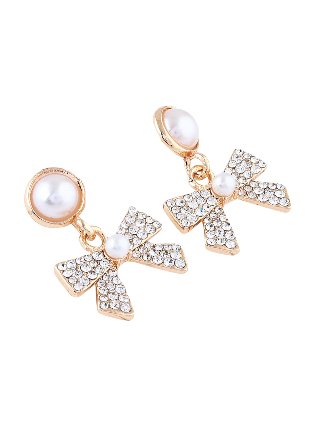 DESTINY JEWELS Rose Gold-Plated Cubic Zirconia Stones Studded Contemporary Drop Earrings